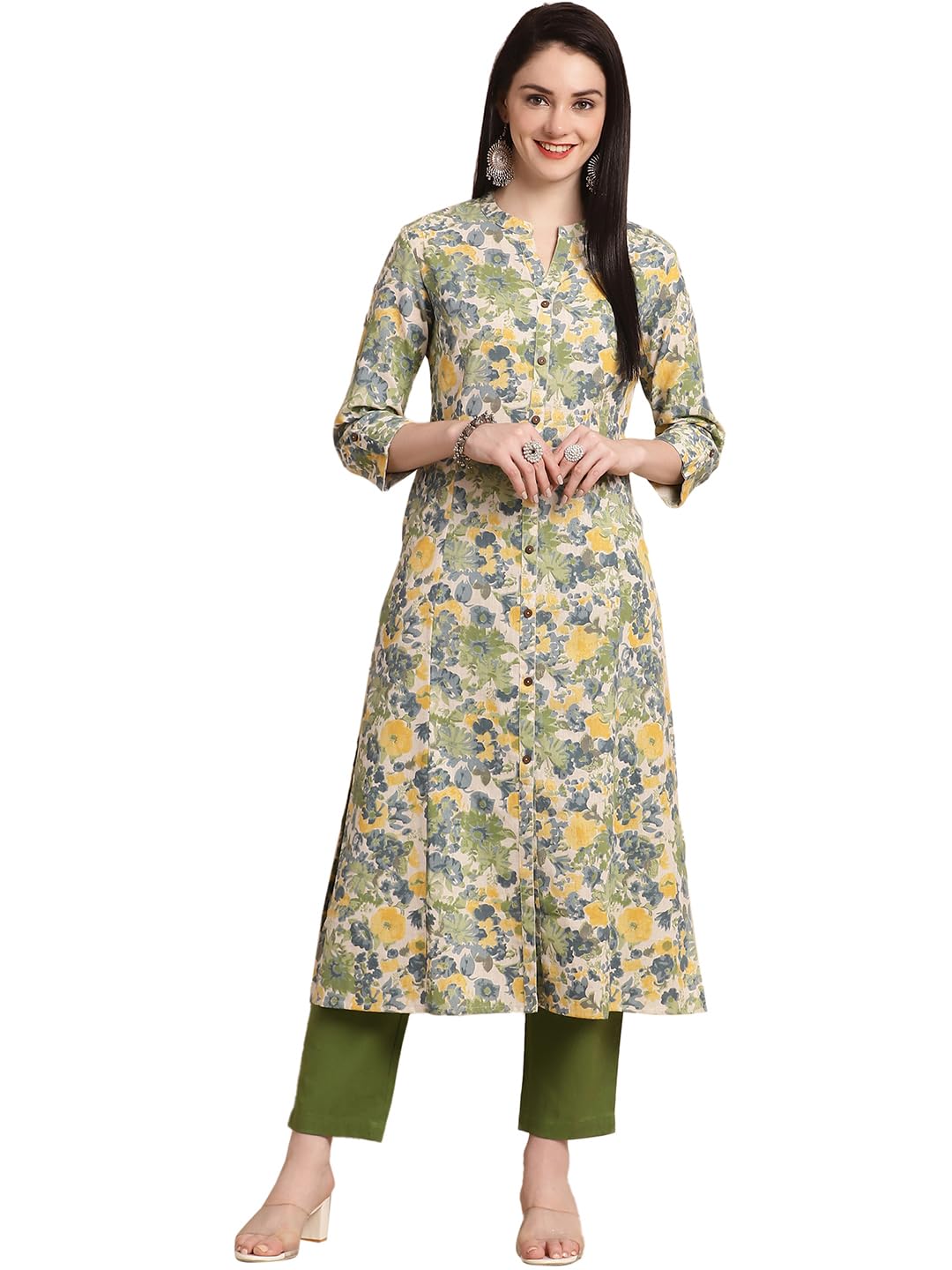 Pistaa'sWomen's Cotton Blend A-Line Kurta