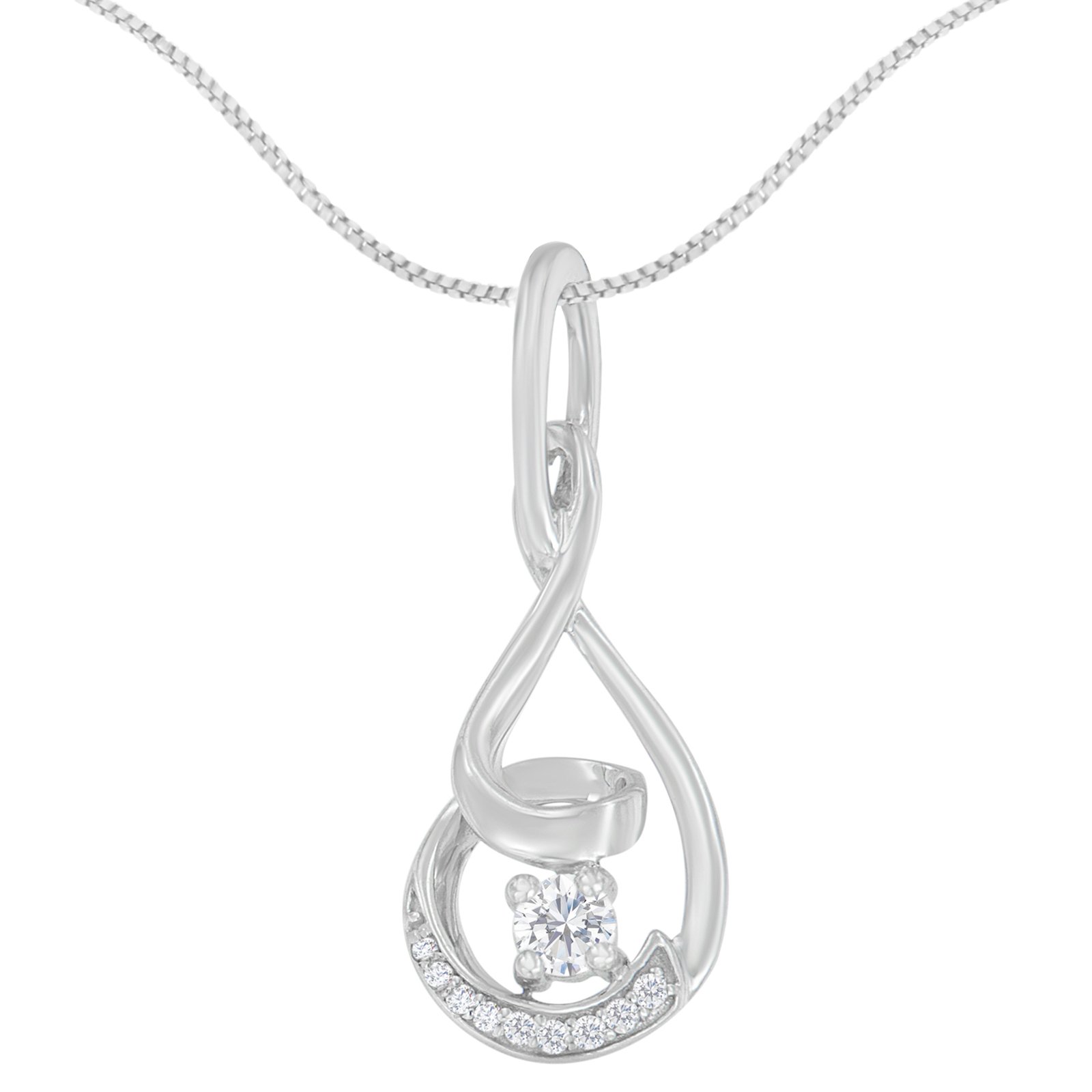 Espira 10k White Gold Round Cut Diamond Spiral Link Pendant Necklace (1/4 cttw, J-K Color, I2-I3 Clarity)