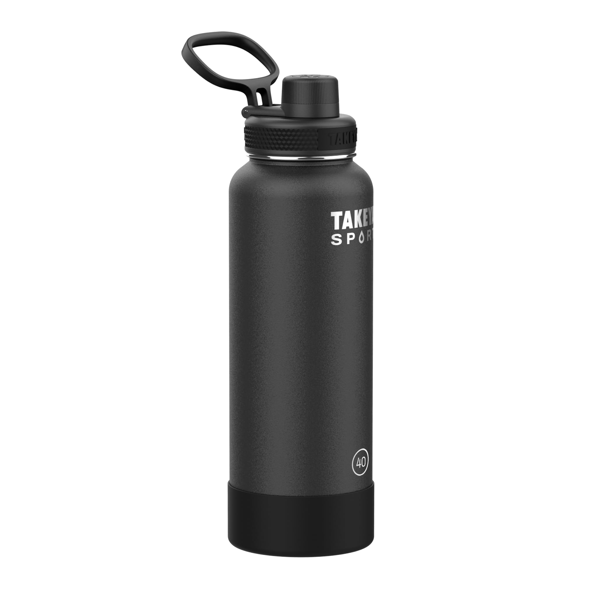 Takeya Sport Premium Quality Triple Wall Insulated Water Bottle With Spout Lid, 40 Ounce, Grand Slam Black