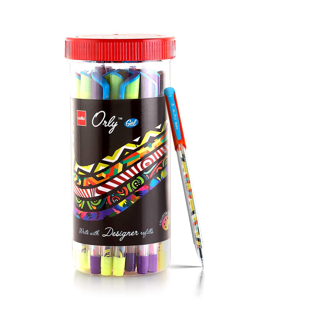 Cello Orly Gel Pens Jar| 25 BLUE & 5 BLACK Ink Pens I Aesthetic gel pen for students| 0.6mm Tip Size | Gel pens set