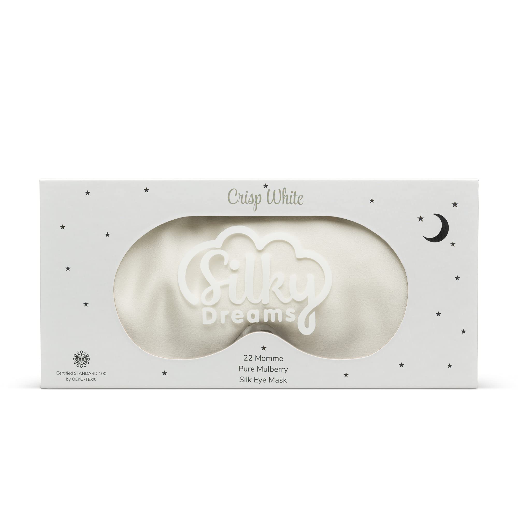 Silky Dreams 100% Pure 22-Momme Long Fiber Mulberry Silk Sleep Mask, Filled with 100% Long Fibre Mulberry Silk, Silk Wrapped Strap, Soft & Comfortable Sleep Eye Mask for Sleeping (Crisp White)