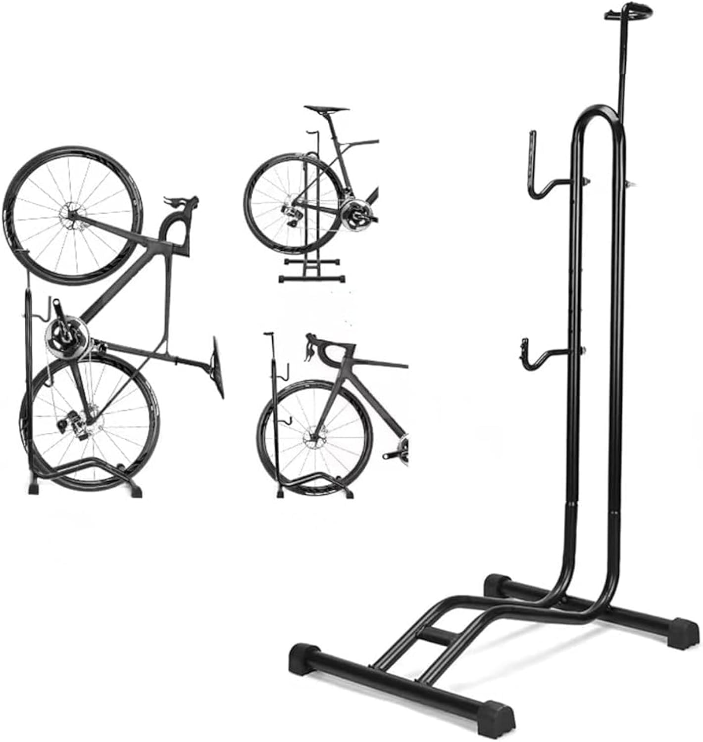 Bike Ground Stand, Bicycle Stand Bike Floor Parking Rack Steady Wheel Holder Fit 20"-26" Bikes, Vertical & Horizontal Adjustable Height Bike Storage Stand for Garage, Space Saving Bike Holder Stand