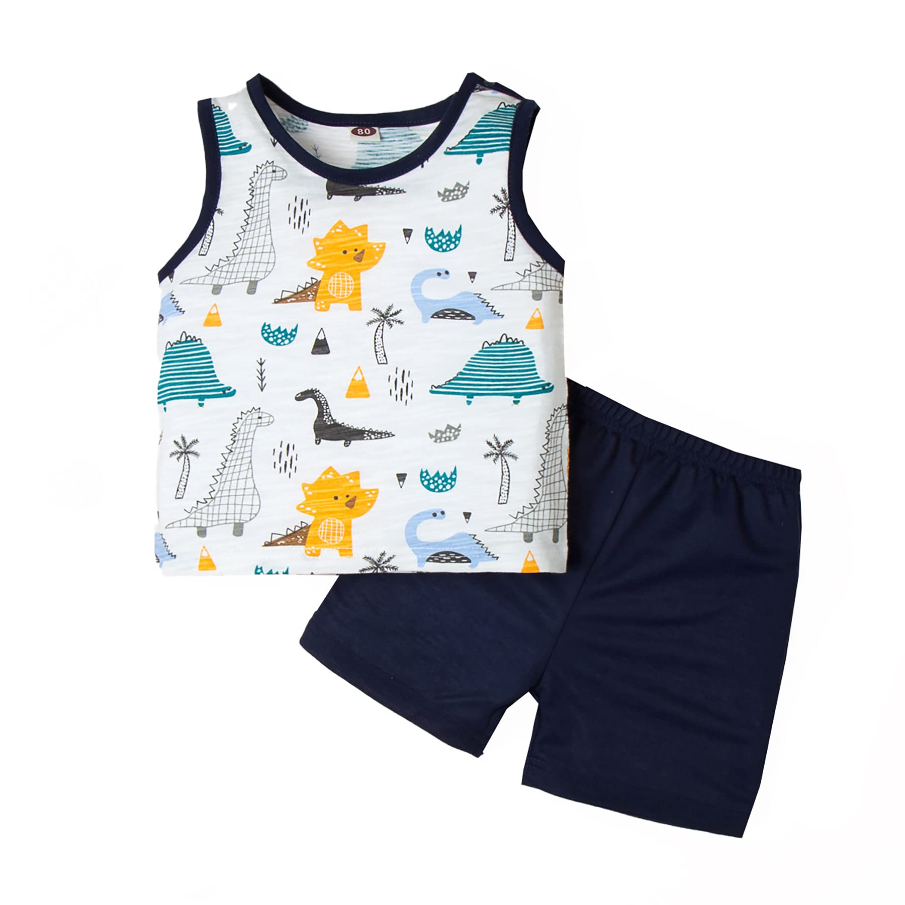 Toddler Baby Boy Dinosaur Outfit Summer Dinosaur Print Tank Tops and Shorts 2Pcs Clothes Set