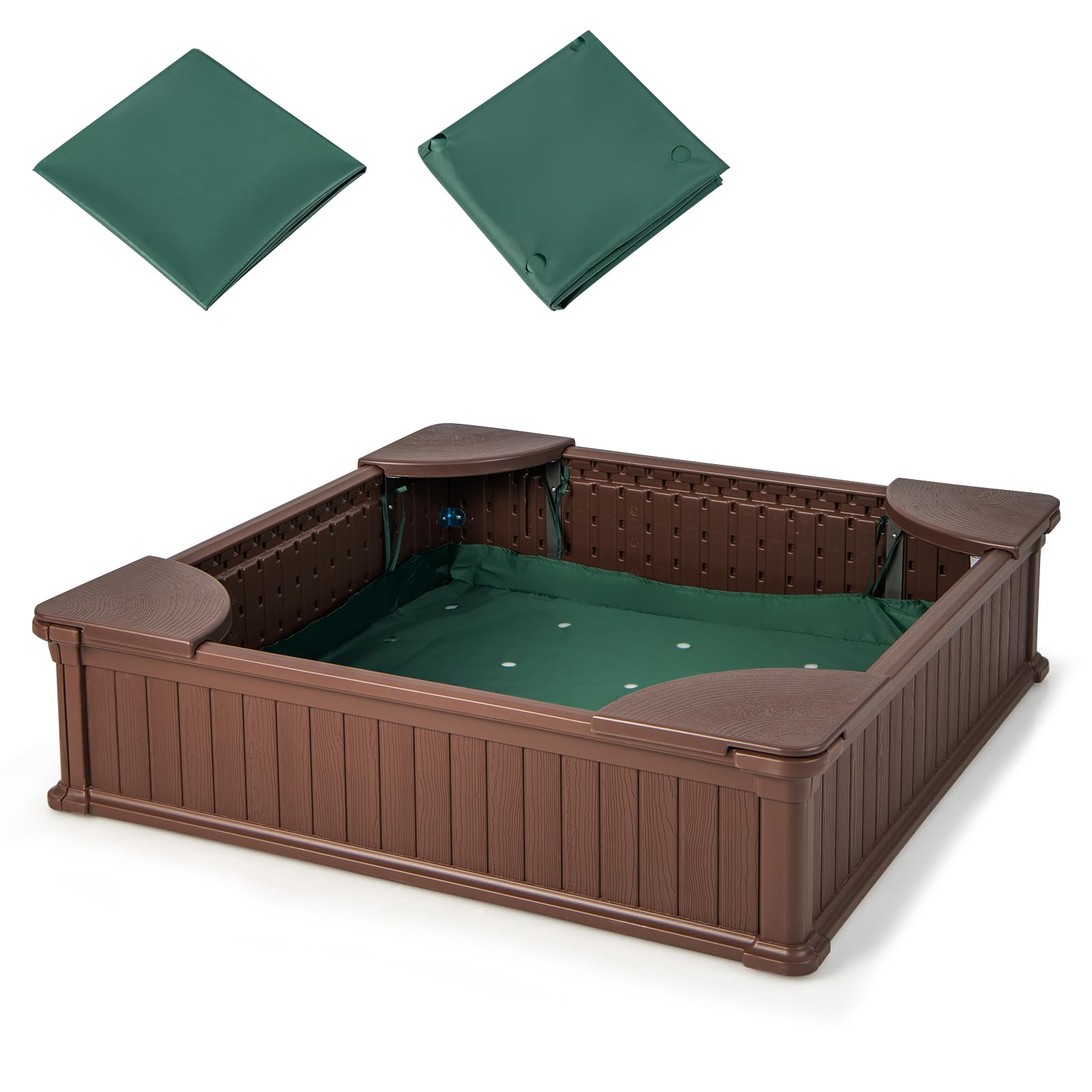 Maxmass Kids Sandbox, Outdoor Children Square Sand Pit with Weatherproof Oxford Cloth, Bottom Liner and 4 Corner Seats, Toddler Square Sandbox for Garden Beach Backyard (123 x 123 x 31 cm)