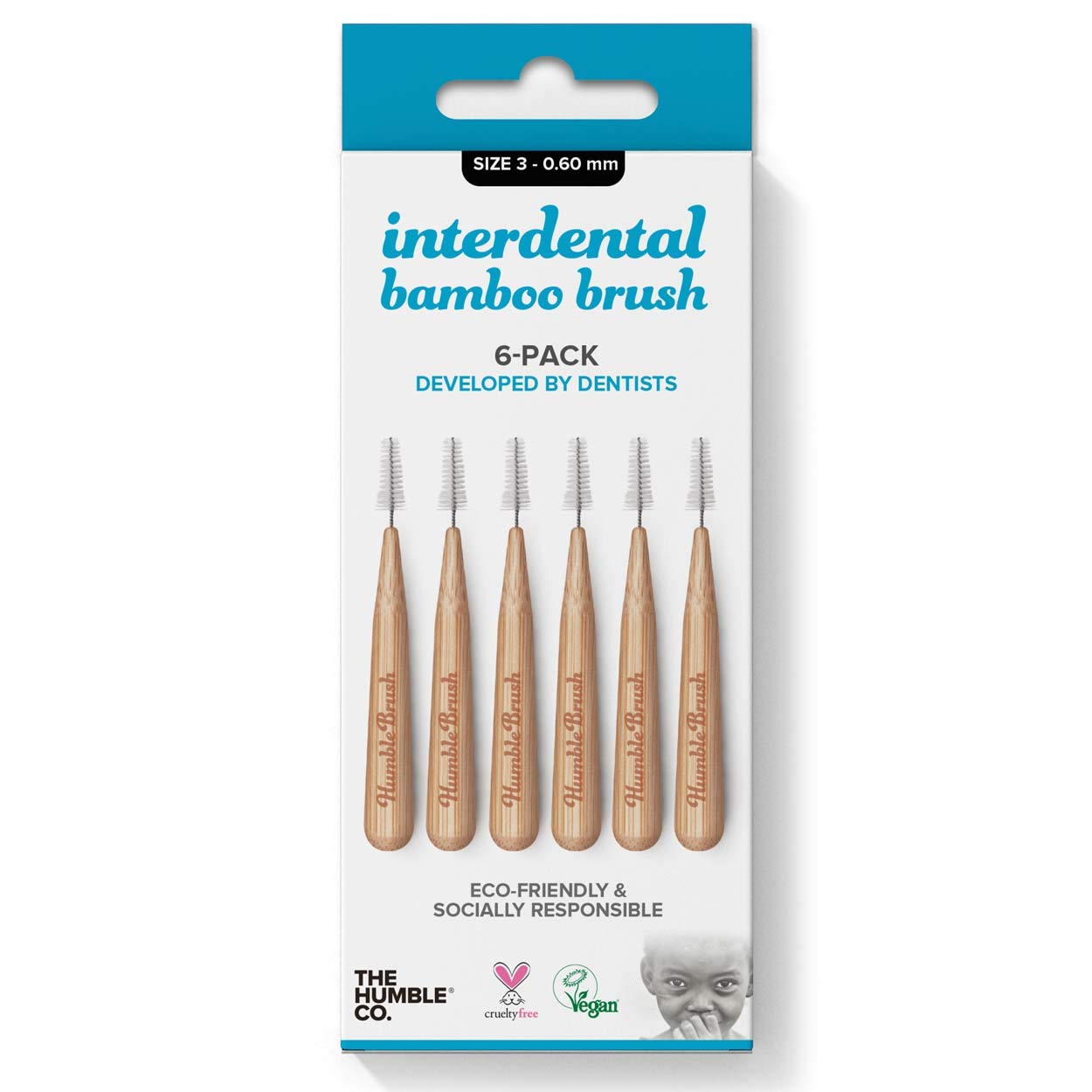 Humble Interdental Brush Bamboo - Brushes - Size 3-0.60 mm - Blue - Pack of 4 (4 x 6 pcs.)