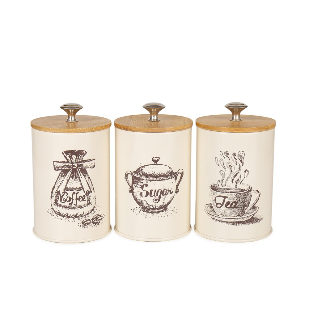 Home By Javkie X022S Set of 3 Metal Food Storage Tin Canister/Jar with Bamboo Lid (A)