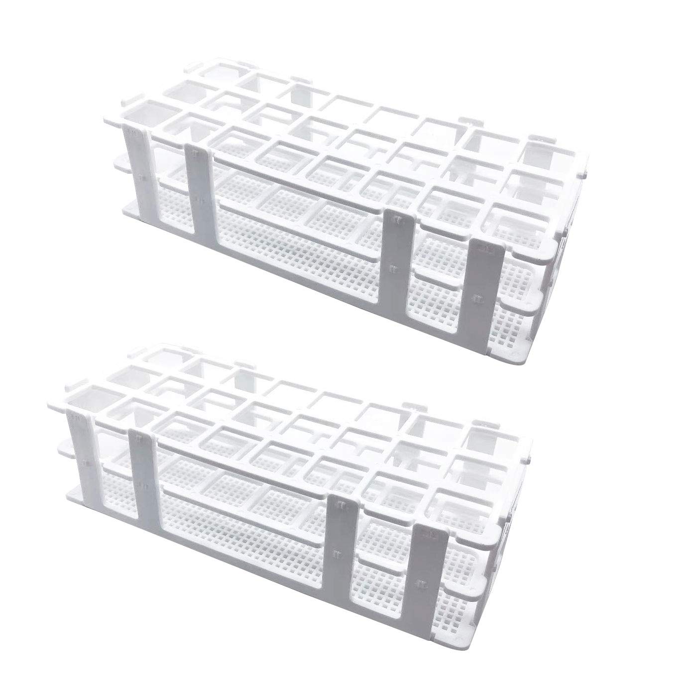 Plastic Test Tube Rack 2 Pack 24 Holes Lab Test Tube Rack Holder for 25mm and Below The Test Tubes, Detachable, White