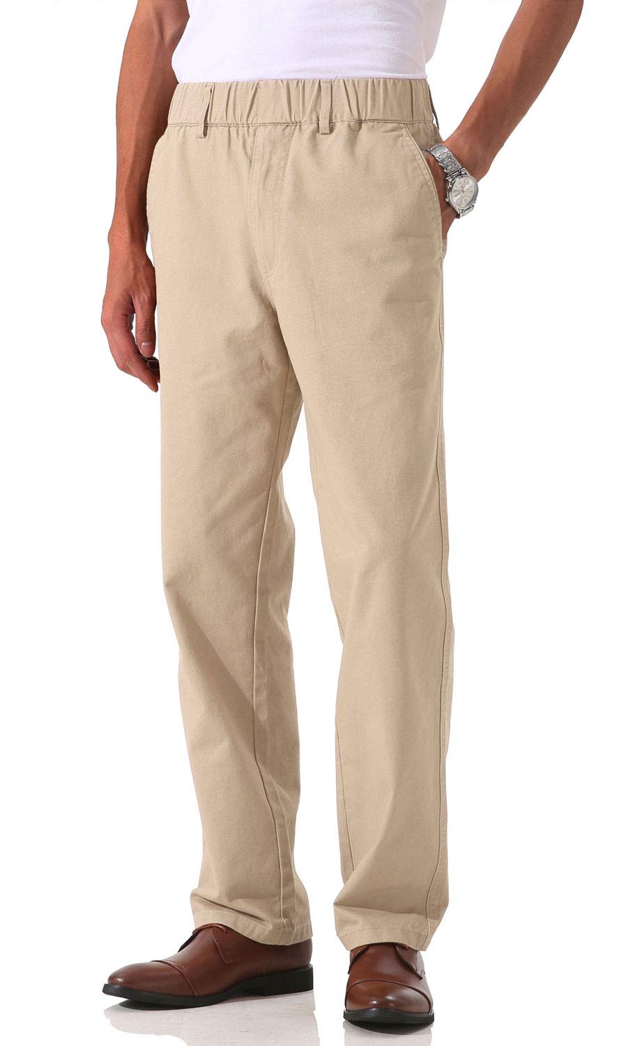 Men's Cotton Relaxed Fit Full Elastic Waist Twill Pants