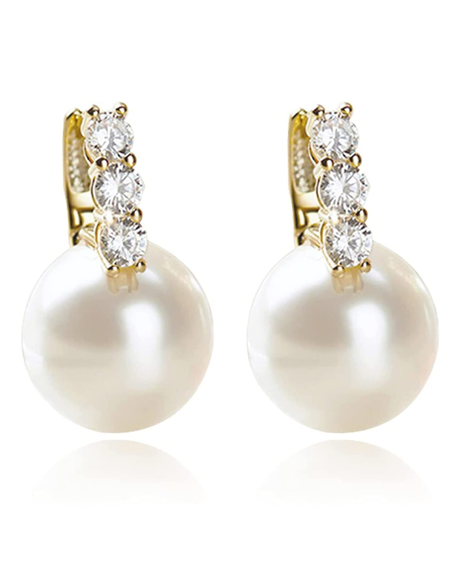 Pearl Earrings for Women 14K Gold Plated Hypoallergenic Pearl Earrings 5A Cubic Zirconia Dangle Earrings Elegant Jewelry