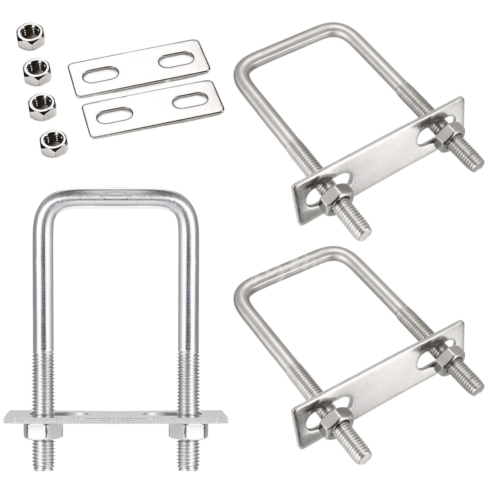 Square U-Bolt, 2 Pack Stainless Steel Square Bend U Bolts with Nuts and Frame Plate for Automobiles Trailer, Ski Boat, or Sailboat Trailer, 2" W x 4.3 L", M10x50x120