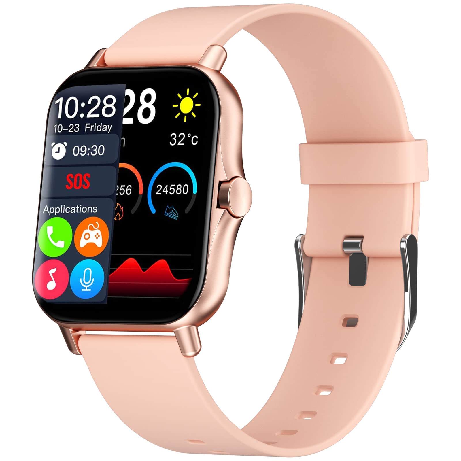 cosofme smart watch, 1.69 inch IP67 waterproof smart watch for Android and IOS mobile phone watch with call function heart rate monitoring sleep monitoring smart watch for women pink