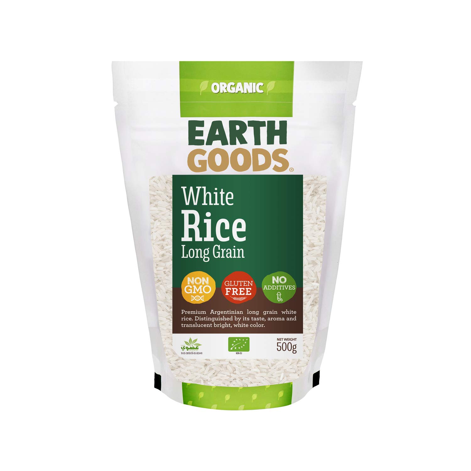 Earth GoodsOrganic Long Grain White Rice, Non-gmo, Gluten-Free, No Additives 500g