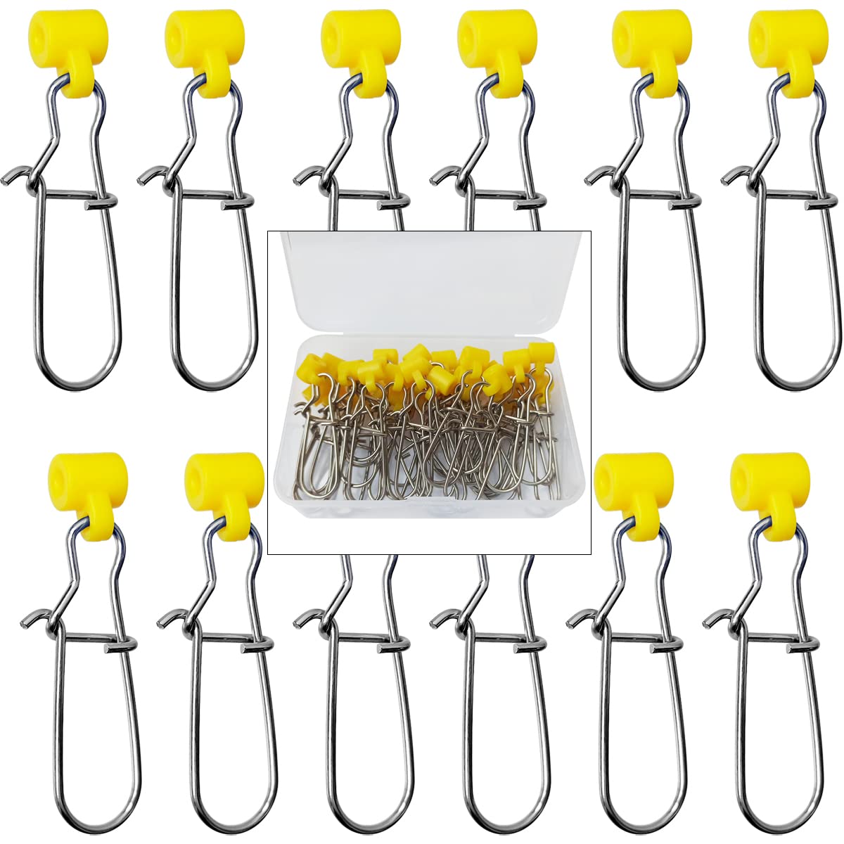 40Pcs Stainless Steel Fishing Line Sinker Slides Catfishing Rig with Duo Lock Snaps Heavy Duty Sinker Slider Swivel Snap Kit for Fishing Tackle (Yellow)