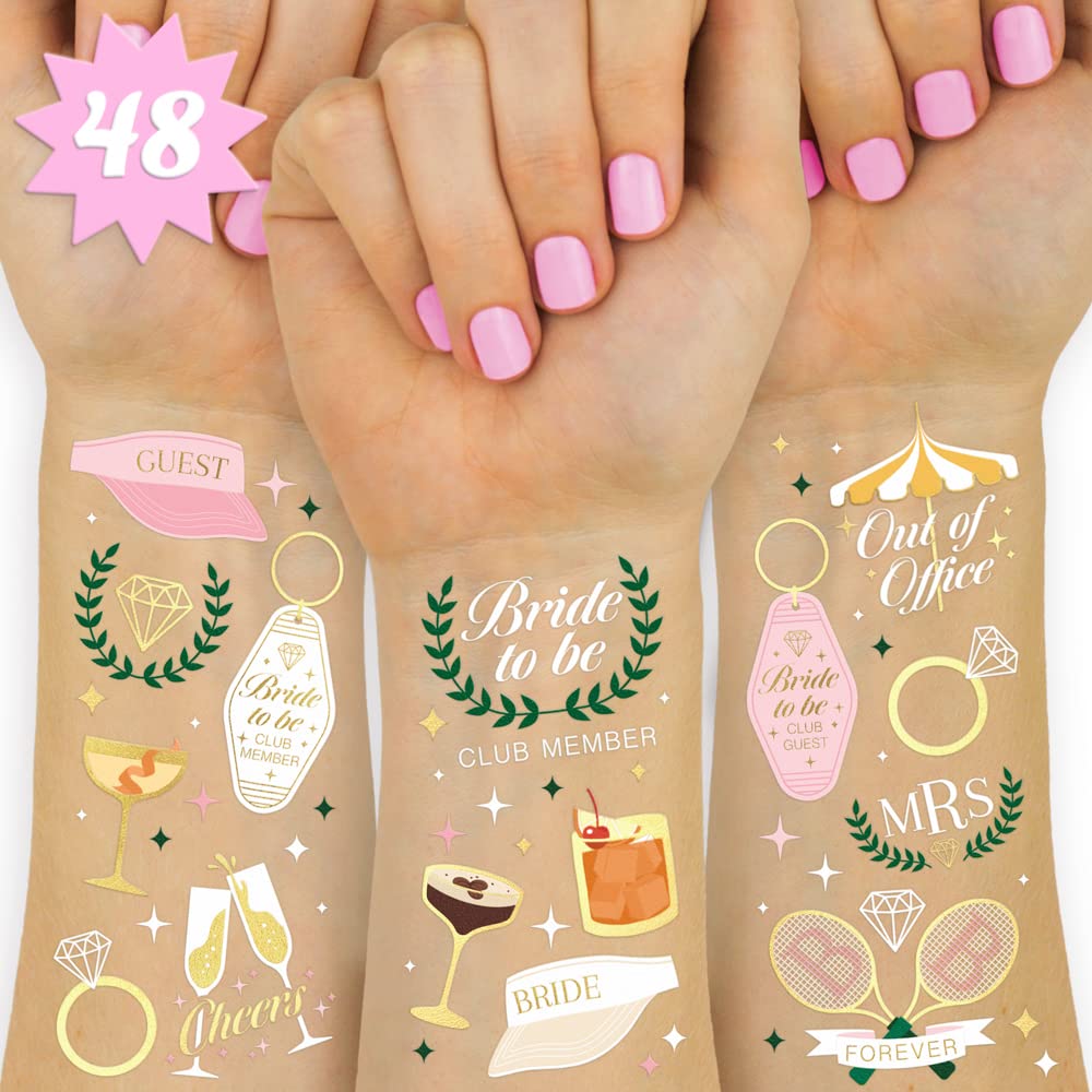 xo, FettiBachelorette Party Club Bride Temporary Tattoos - 48 Foil Styles | Bach Party Decoration, Bridesmaid Favor, Bride to Be Gift + Country Clubs & Cocktails, Vacation