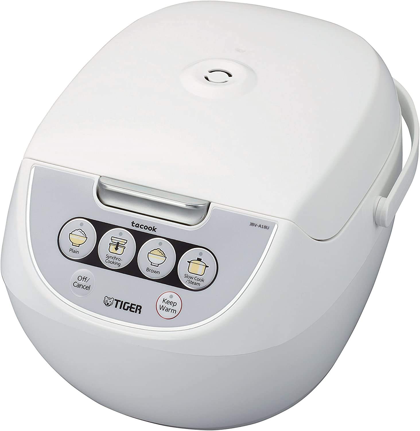 Tiger JBV-A18U-W 10-Cup (Uncooked) Micom Rice Cooker with Food Steamer & Slow Cooker, White