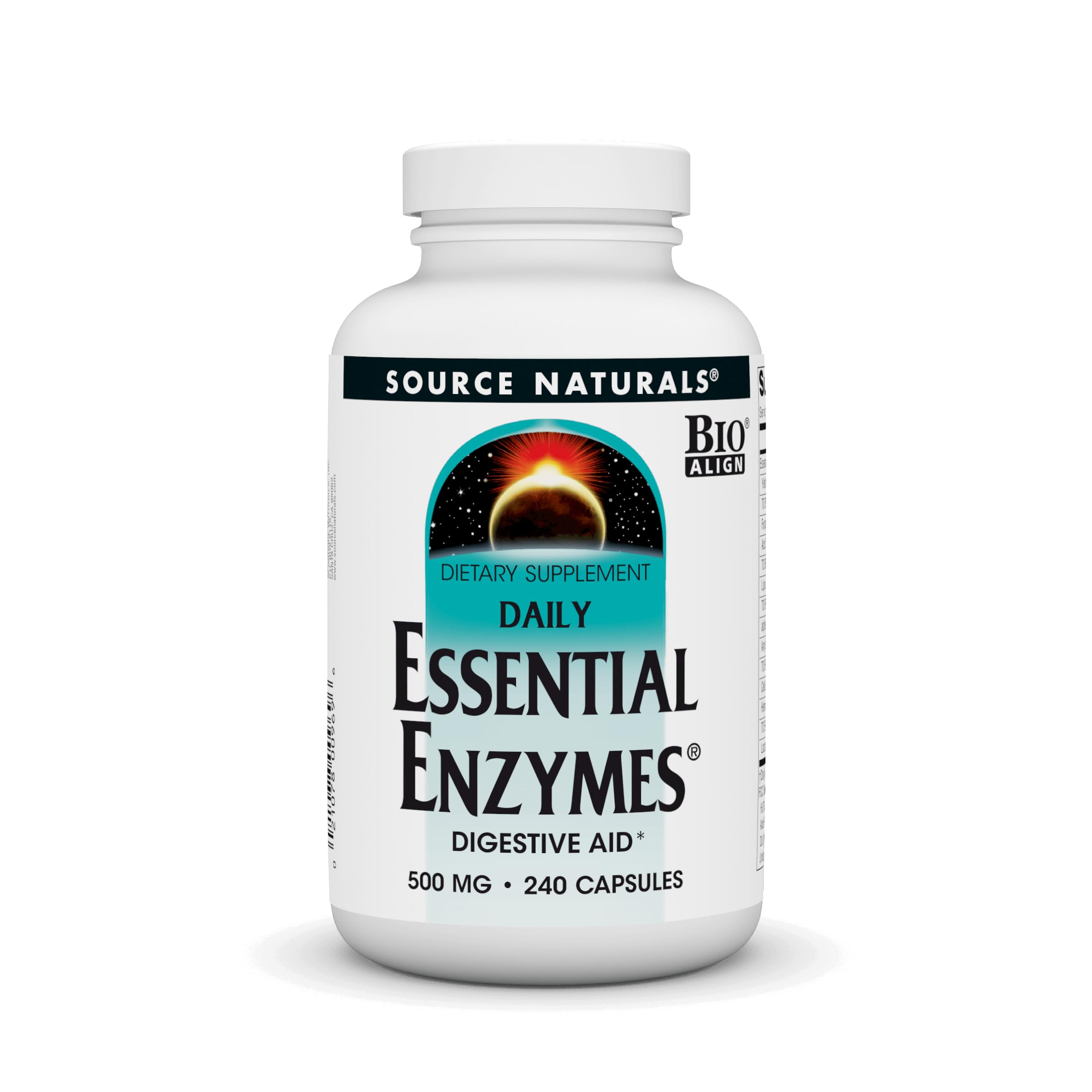 Source NaturalsEssential Enzymes 500mg Bio-Aligned Multiple Enzyme Supplement Herbal Defense for Digestion, Gas, Constipation & Bloating Relief - Supports Immune System - 240 Capsules