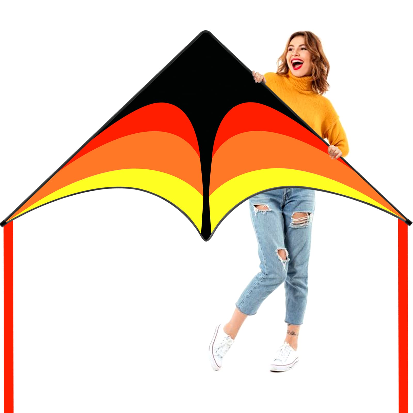 Delta Kite for Kids & Adults Easy to Fly Large, The Easiest Single Line Beach Kite, it Comes with 300ft String Kite Handle