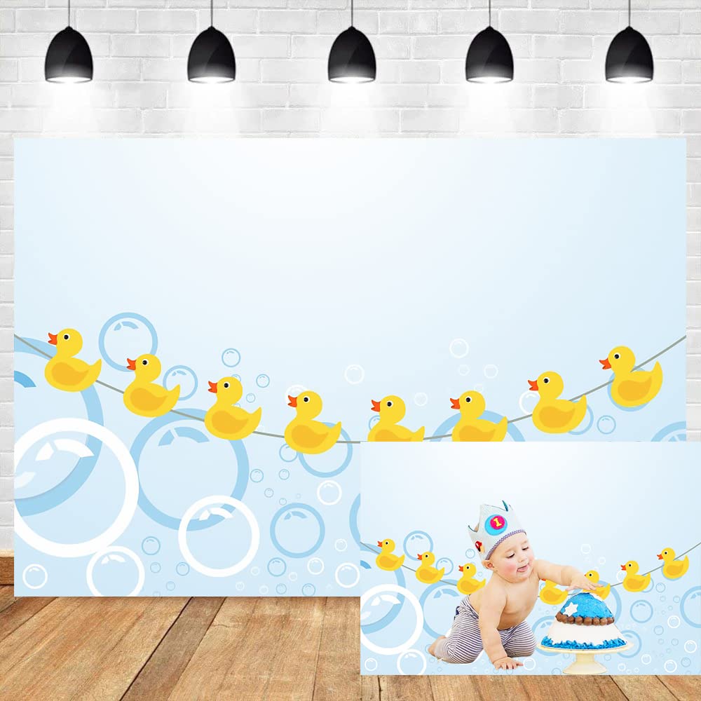 DORCEV 7x5ft Cute Yellow Duck Backdrop Baby Shower Funny Ducks Bubbles for Photo Photography Kids Birthday Party Background Girls Boys Newborn Party Banner Daycare Backdrop Vinyl Studio Props