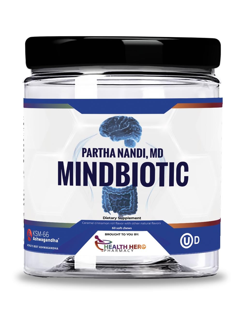 MindBiotic Brain Health Supplement - Probiotics & Prebiotics with KSM-66 Ashwagandha - Supports Memory, Focus, and Gut-Brain Connection - 300MG - 60 Chews