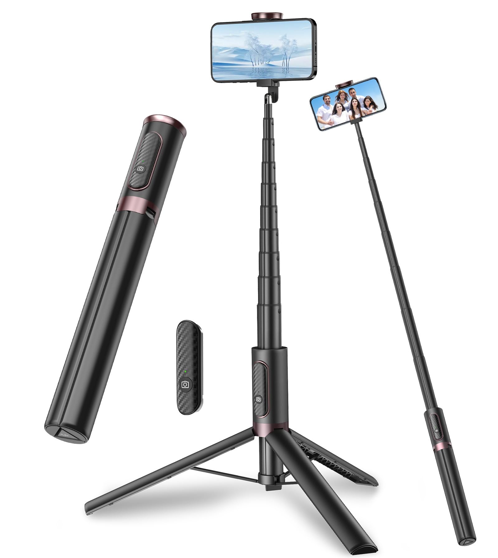 TONEOF 170cm Phone Tripod Selfie Stick, All-in-1 Phone Tripod Stand with Remote,Portable,Lightweight Tripod for for Selfies/Live/Video Recording/Travel-Black