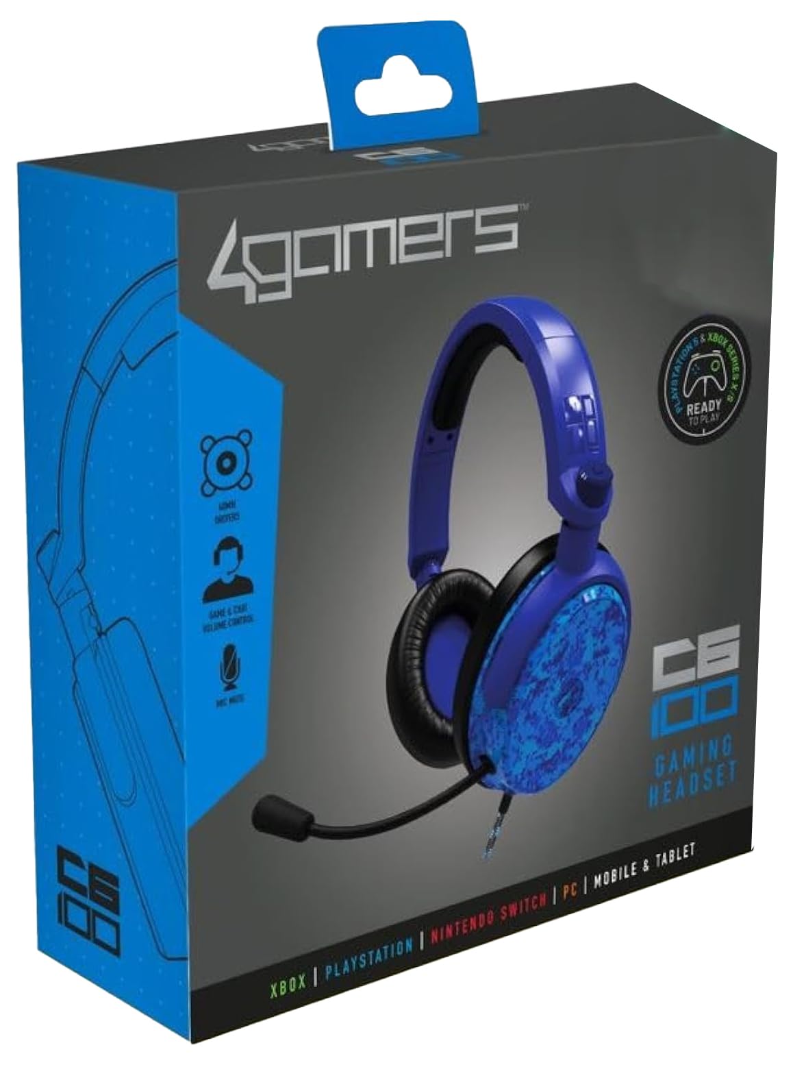 STEALTH C6-100 Gaming Headset Blue Digital Camo, Multi-Platform Compatible with XBox One, Series S/X, PS4/5, Switch, PC, Mobile and Tablet with Powerful 40mm Speakers, 3.5mm Jack