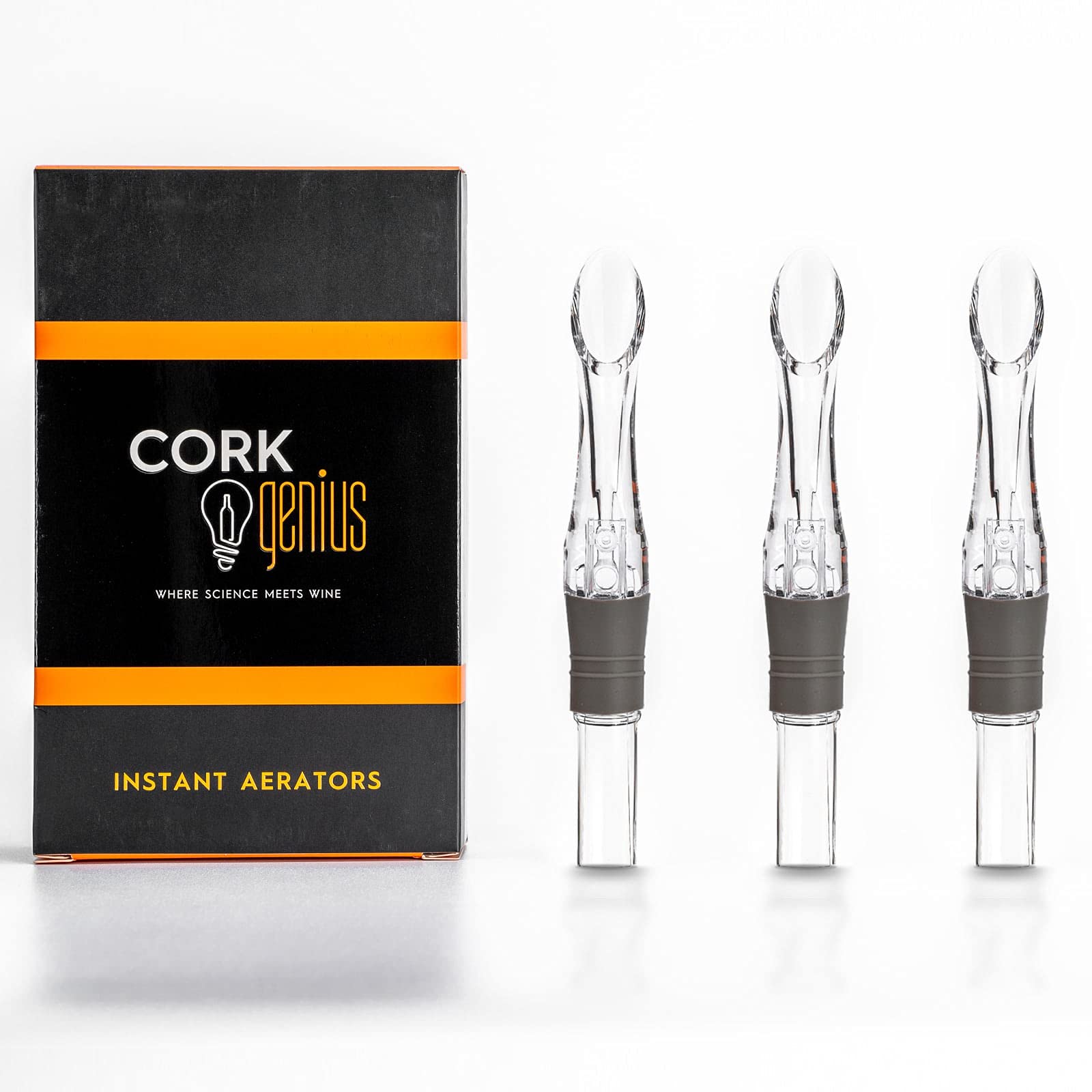 CORK GENIUSBottle-Top Wine Aerator with Dripless Pour Spout - Easy to Clean Acrylic Material - Easy- Pour Design with Tight Seal for Instant Wine Aeration - Set of 3 Wine Aerator Pourer Spouts