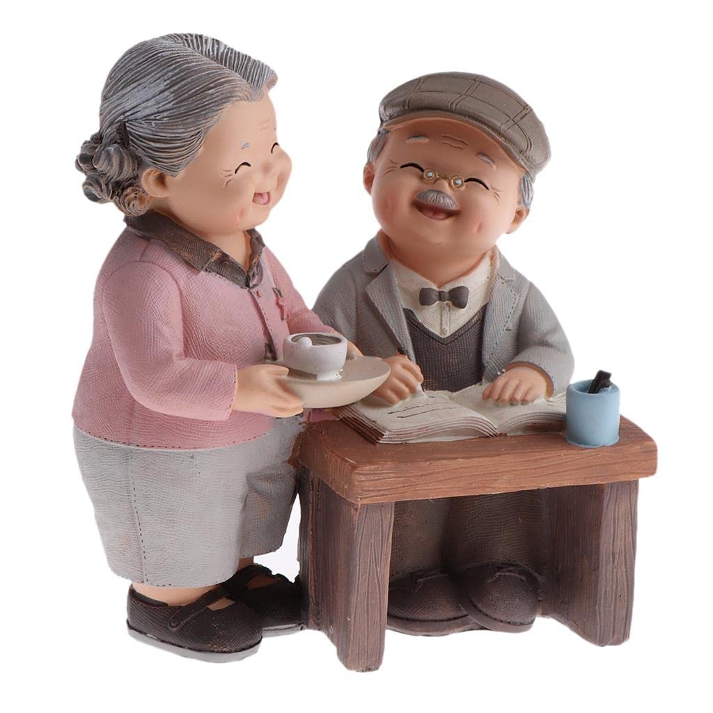 Perfeclan OLD MARRIED COUPLE FIGURE FIGURINE STATUES home and garden ORNAMENTS DECOR, Drinking Tea