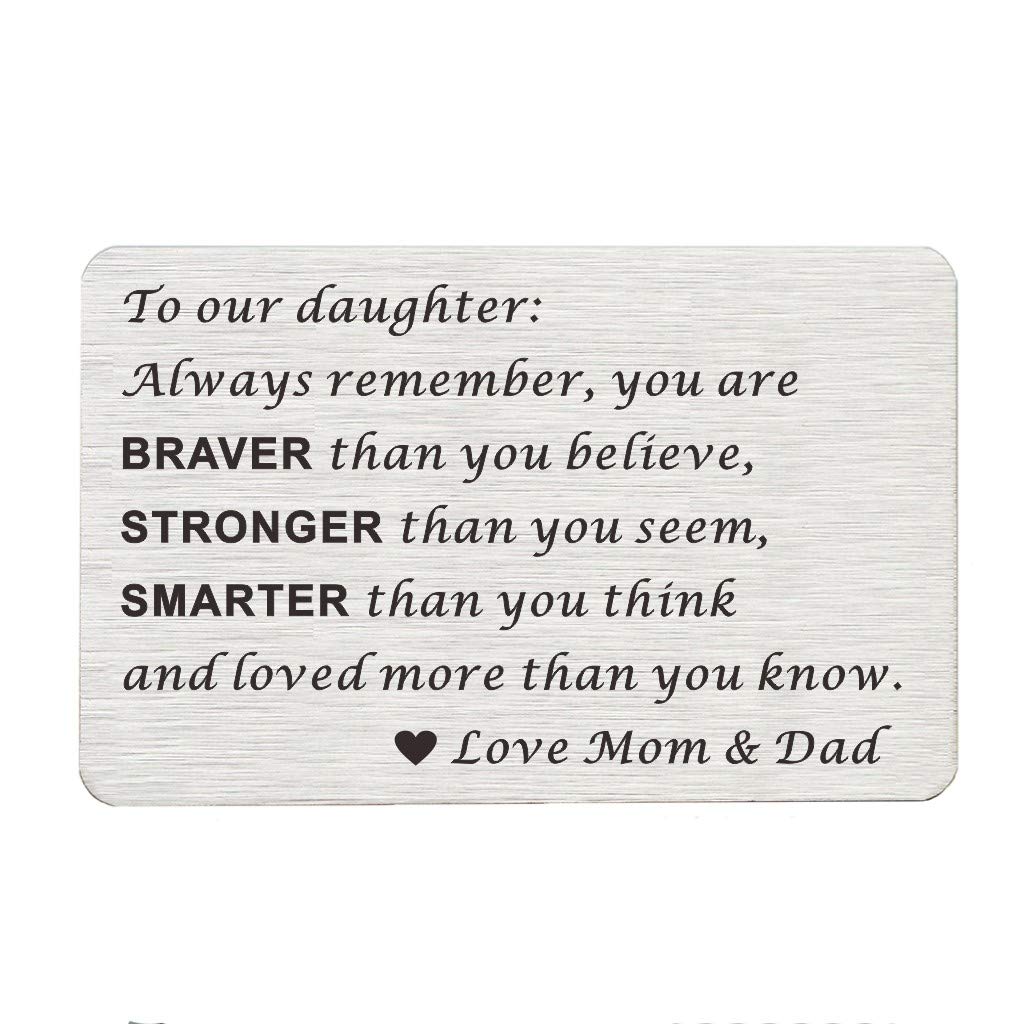 Laser Engraved Metal Wallet Insert Card Love Note for Daughter Teen Girl from Mom and Dad