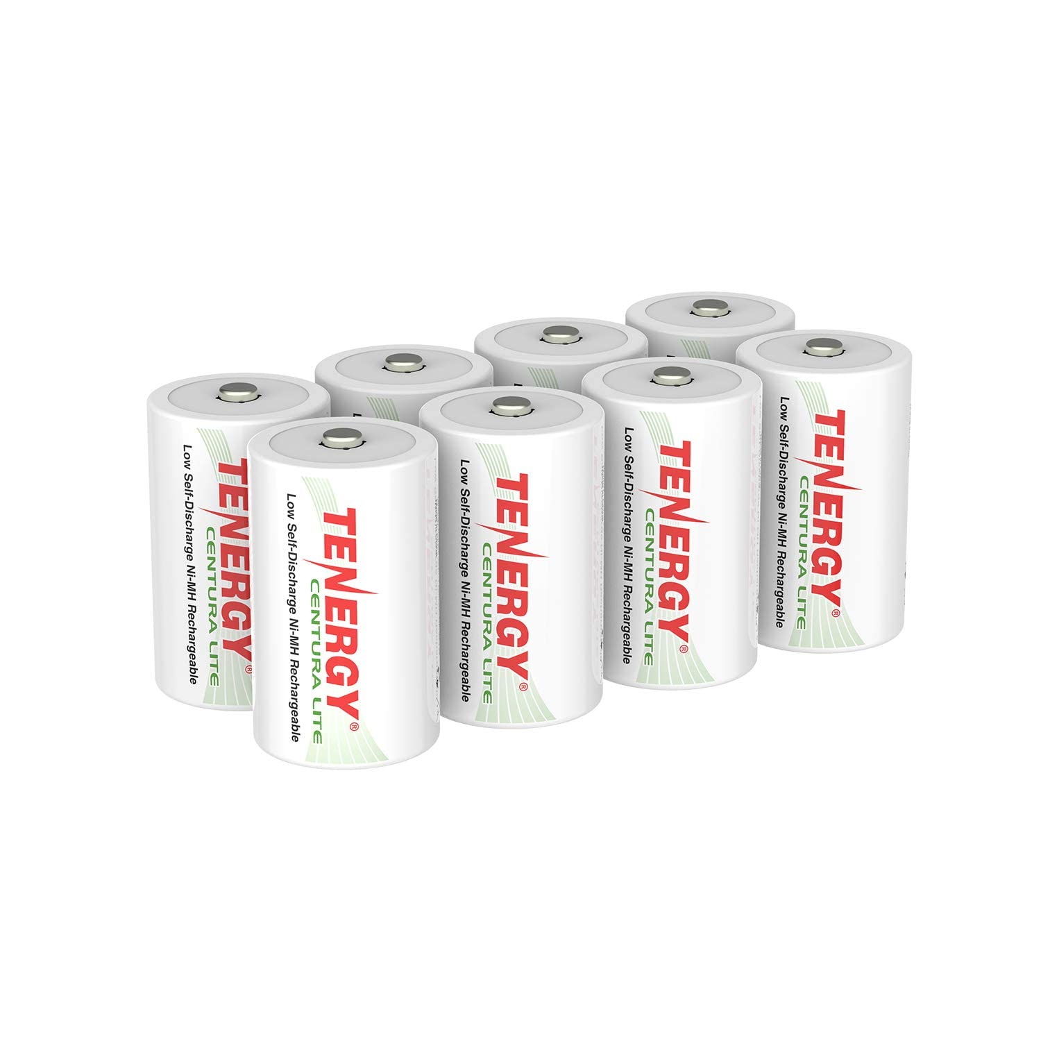 Tenergy Centura Lite 1.2V NiMH Rechargeable D Battery, 3000mAh Low Self Discharge D Cell Batteries, Pre-Charged D Size Battery, UL Certified, 8 Pack