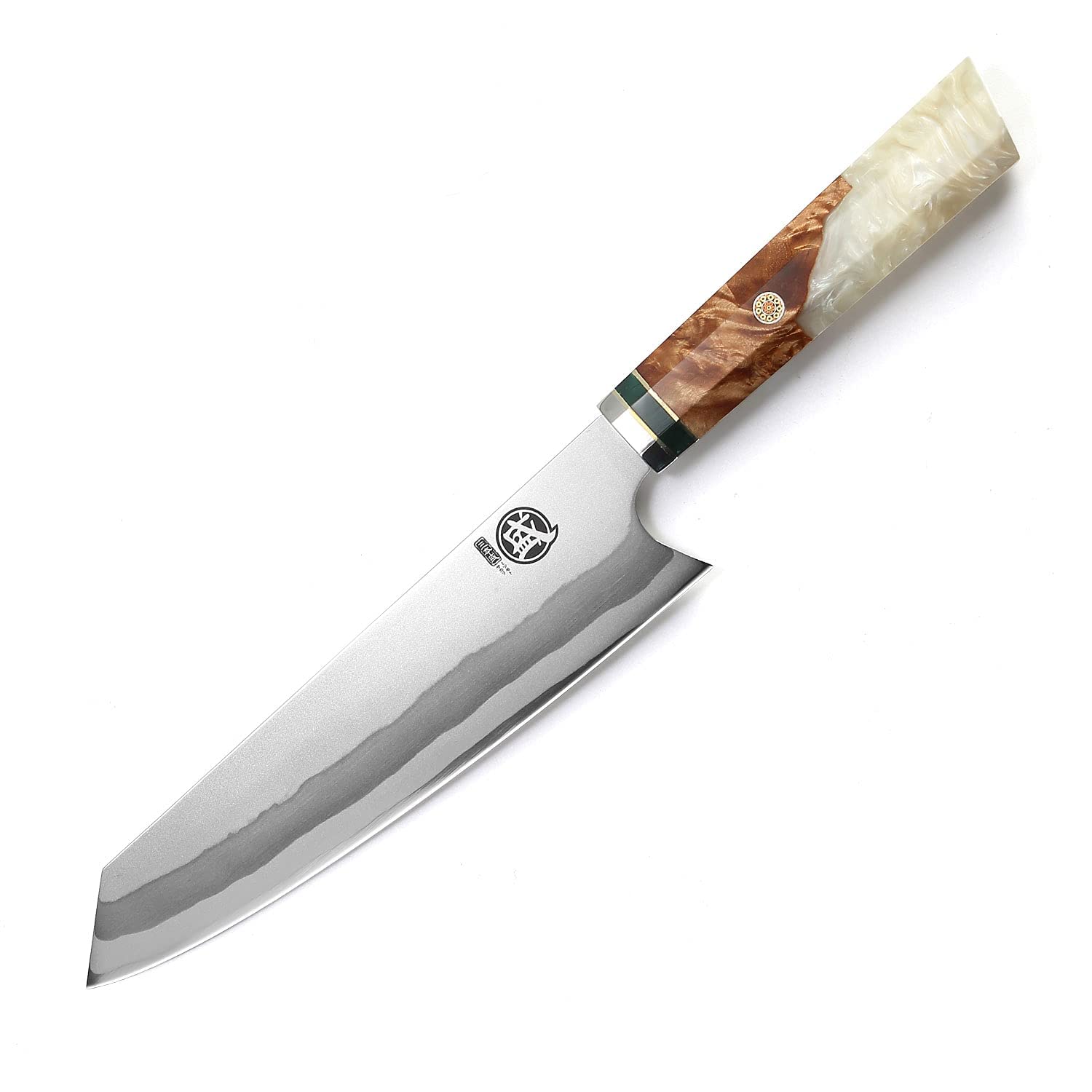 MITSUMOTO SAKARI21 cm Professional Kitchen Knife, 7 Layers 440C Damask Meat Knife, Hand-Forged Kiritsuke Japanese Knife (White Pomegranate Handle & Gift Box)