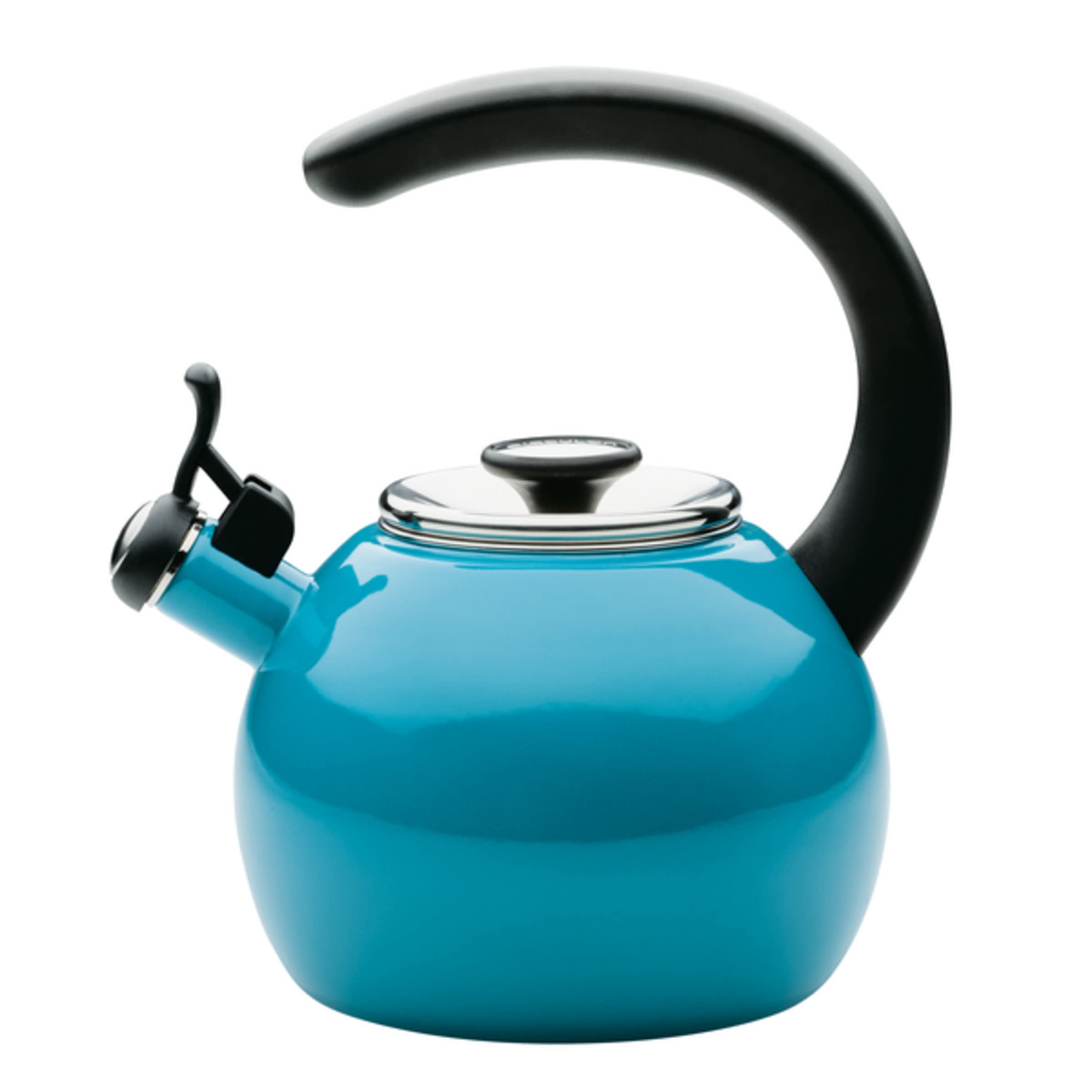 Circulon Enamel On Steel Whistling Tea Kettle | Hot Water Kettle with Heat-Resistant Phenolic Grip, 1.9 Liters | Gas stovetop and Induction Compatible, Turquoise