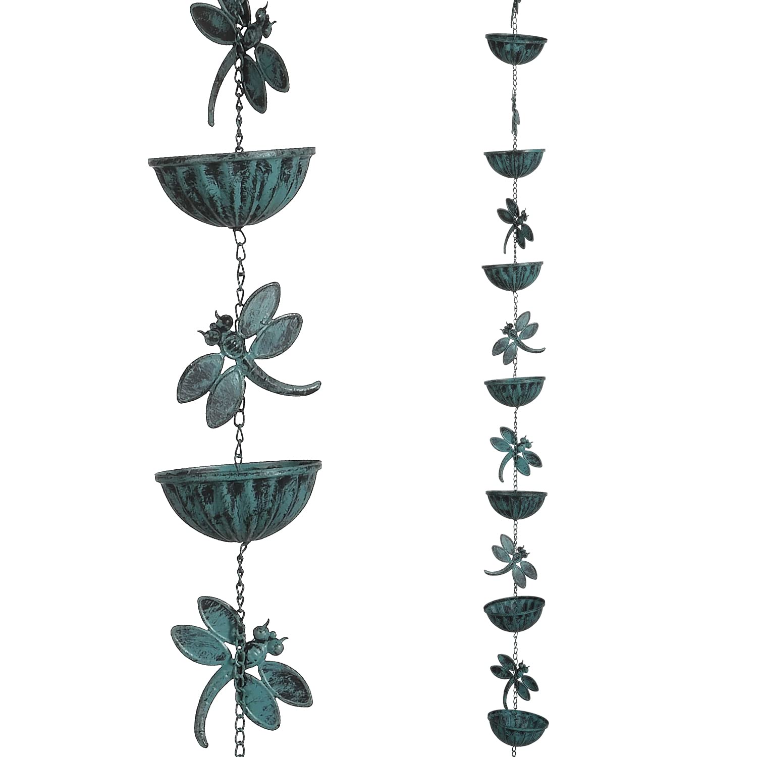 Retrome Iron Dragonfly Rain Chain for Gutters, 8.5-Feet Length, Distressed Blue………