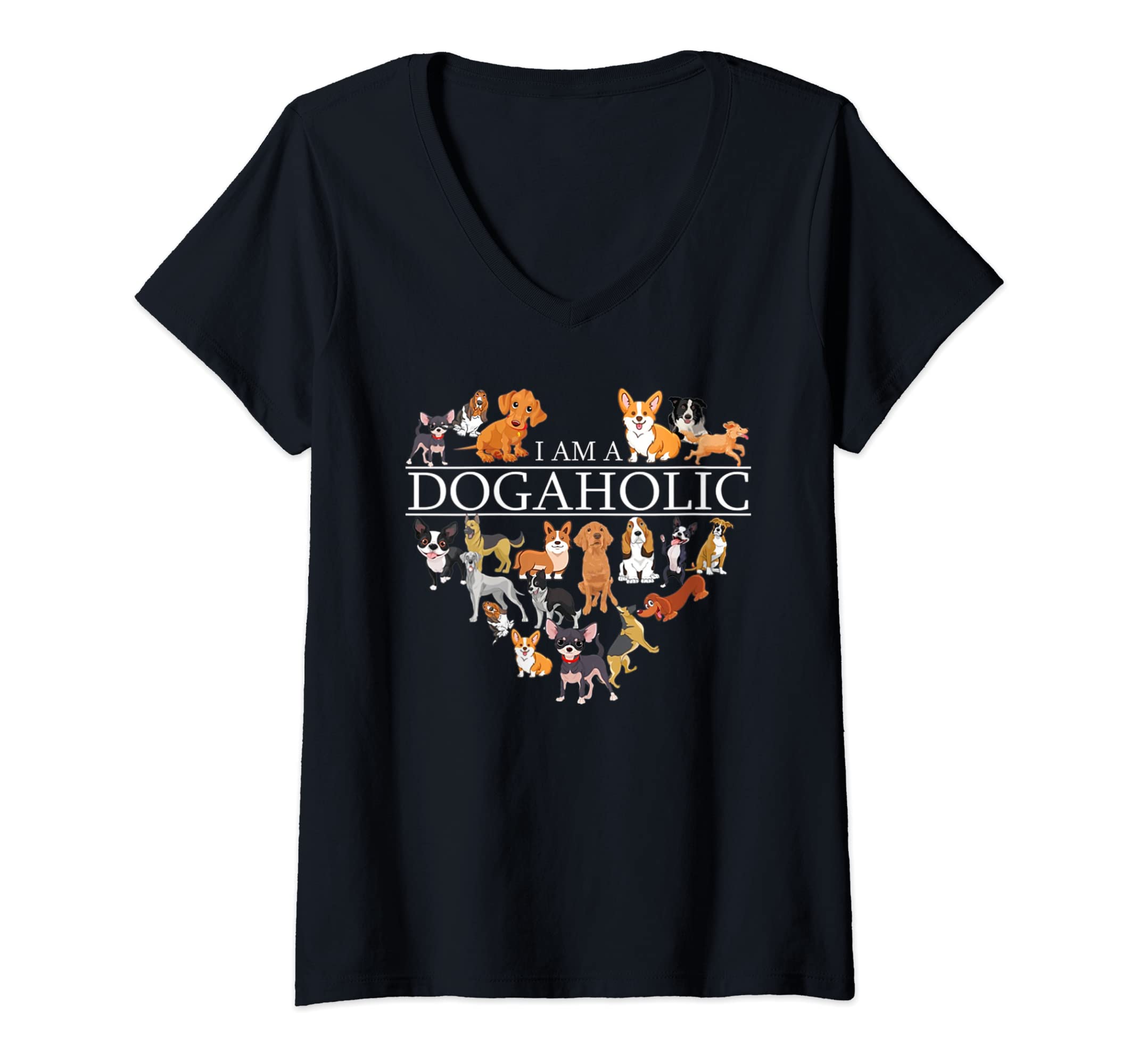 I Am A DogaholicWomens I Am A Dogaholic T Shirt, Dog heart love dog dogaholic shirt V-Neck T-Shirt