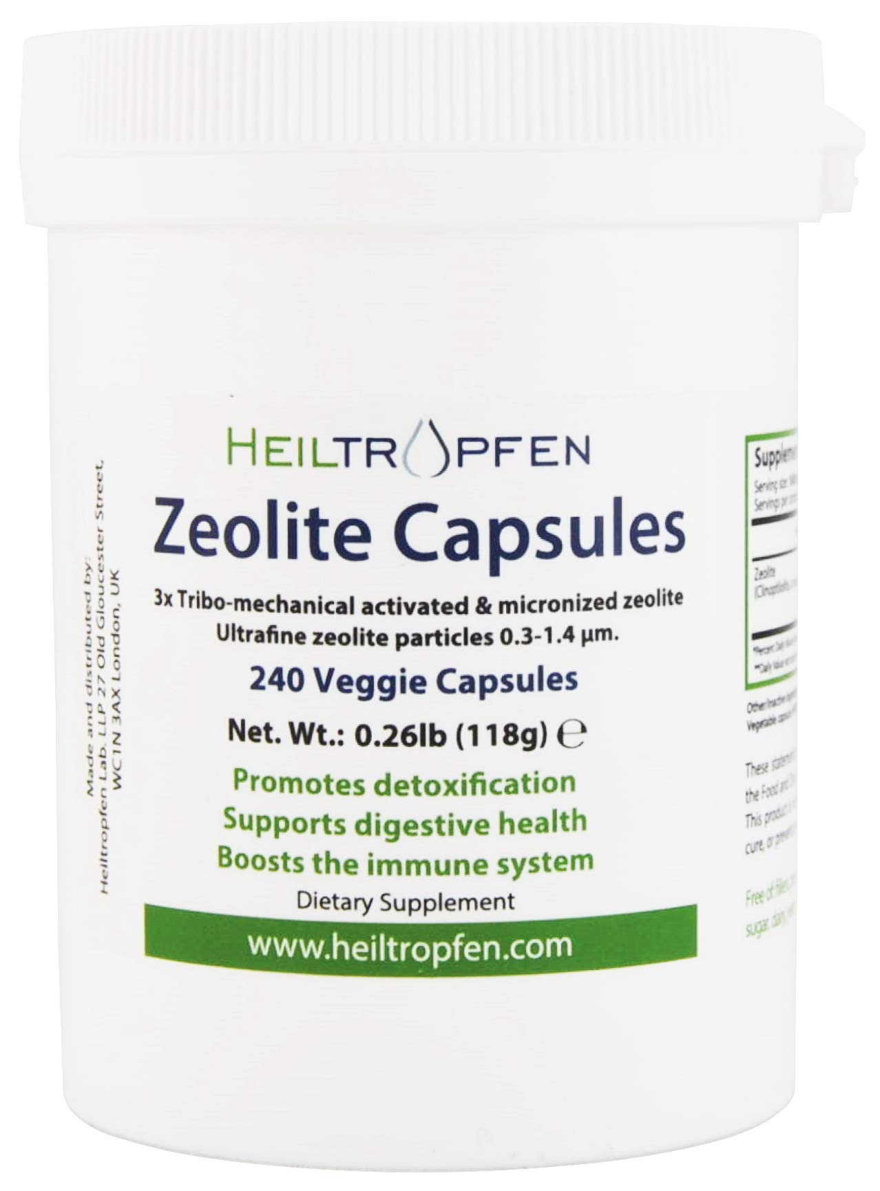 Zeolite 240 Capsules | Detox | Clinoptilolite 95% | 3X Activated | Natural Mineral Dust Less-Than 2 µm | Heiltropfen®