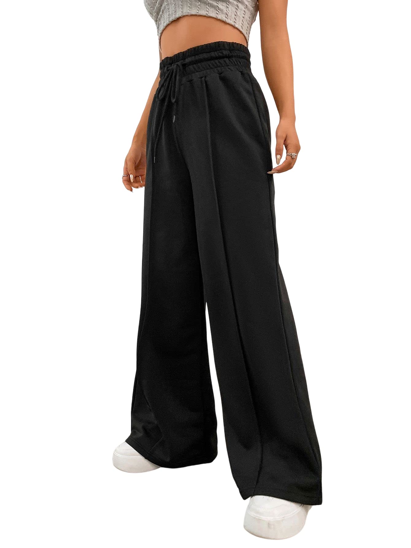 SOLY HUXWomen's Drawstring High Waisted Wide Leg Long Pants Casual Sweatpants