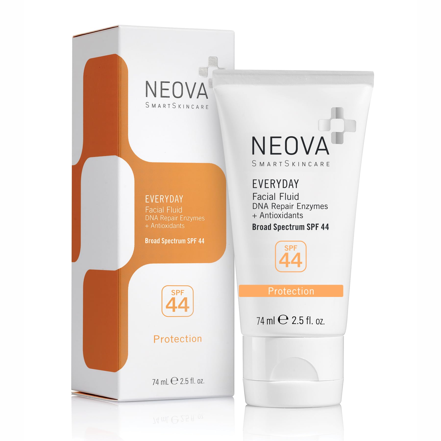 NEOVA SmartSkincare Facial Sunscreen Everyday Facial Fluid 2.5 fl. Oz. | Broad Spectrum SPF 44 Hybrid Sun Defense | Oil Free & Non Comdogenic