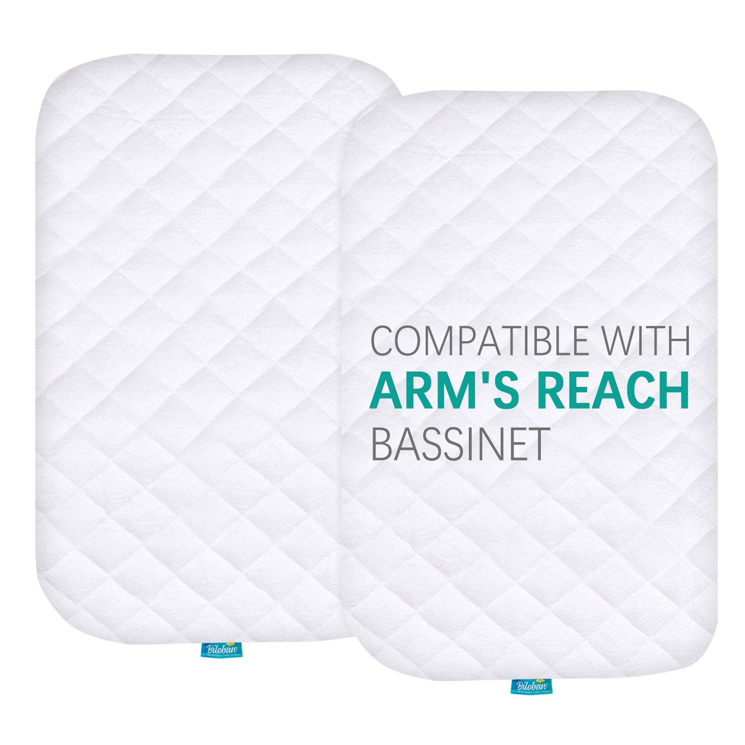 Waterproof Quilted Bassinet Mattress Pad Cover Compatible with Arm's Reach Clear-Vue Co-Sleeper Bassinet & Arm's Reach Concepts Cambria Co-Sleeper Bassinet, 2 Pack, Ultra Soft Bamboo Surface