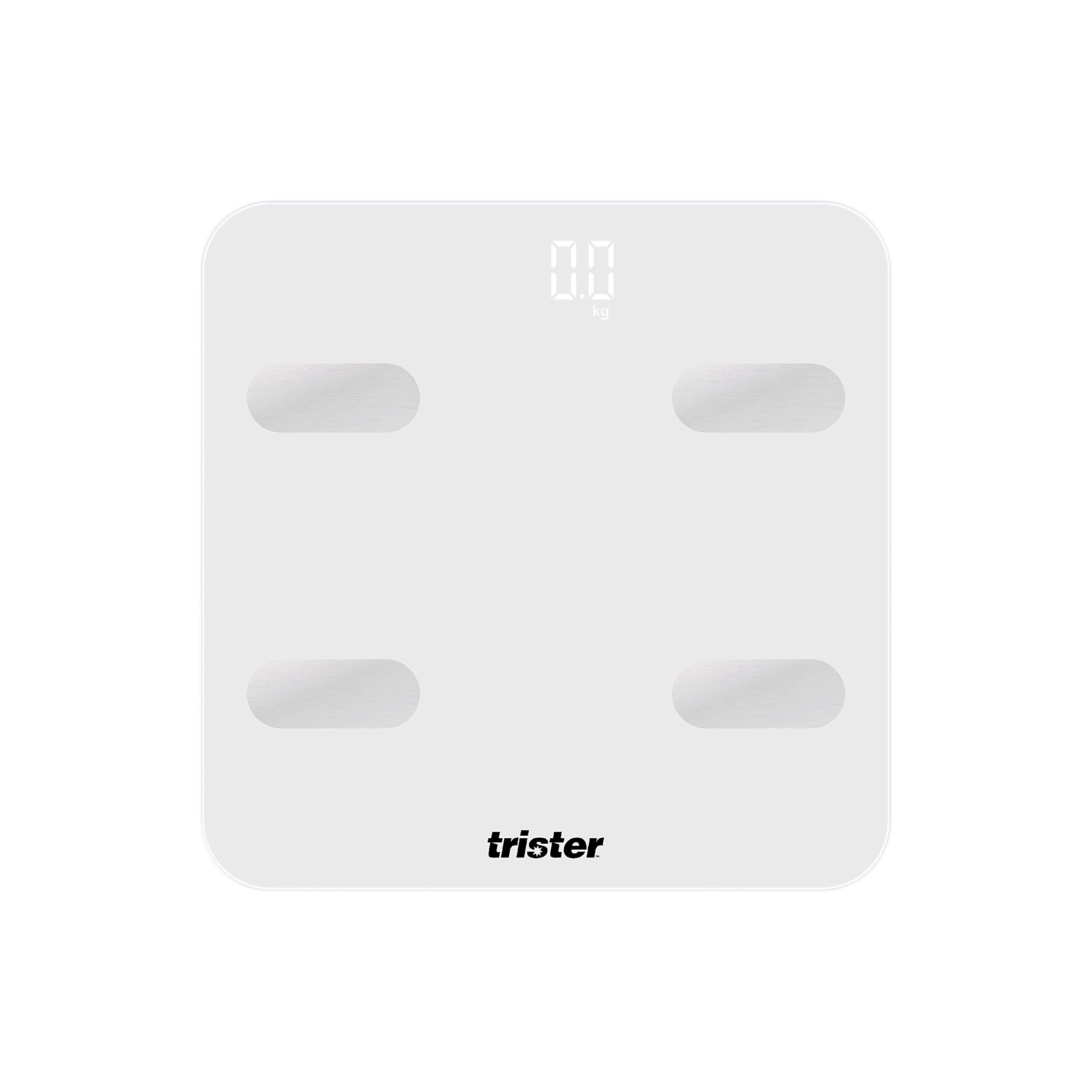 TristerSmart Body Muscle Bone Measuring BMI Scale | White 6mm Glass Platform | Help Keep Track Of Your Health & Progress | 4S- TS 430PS-B