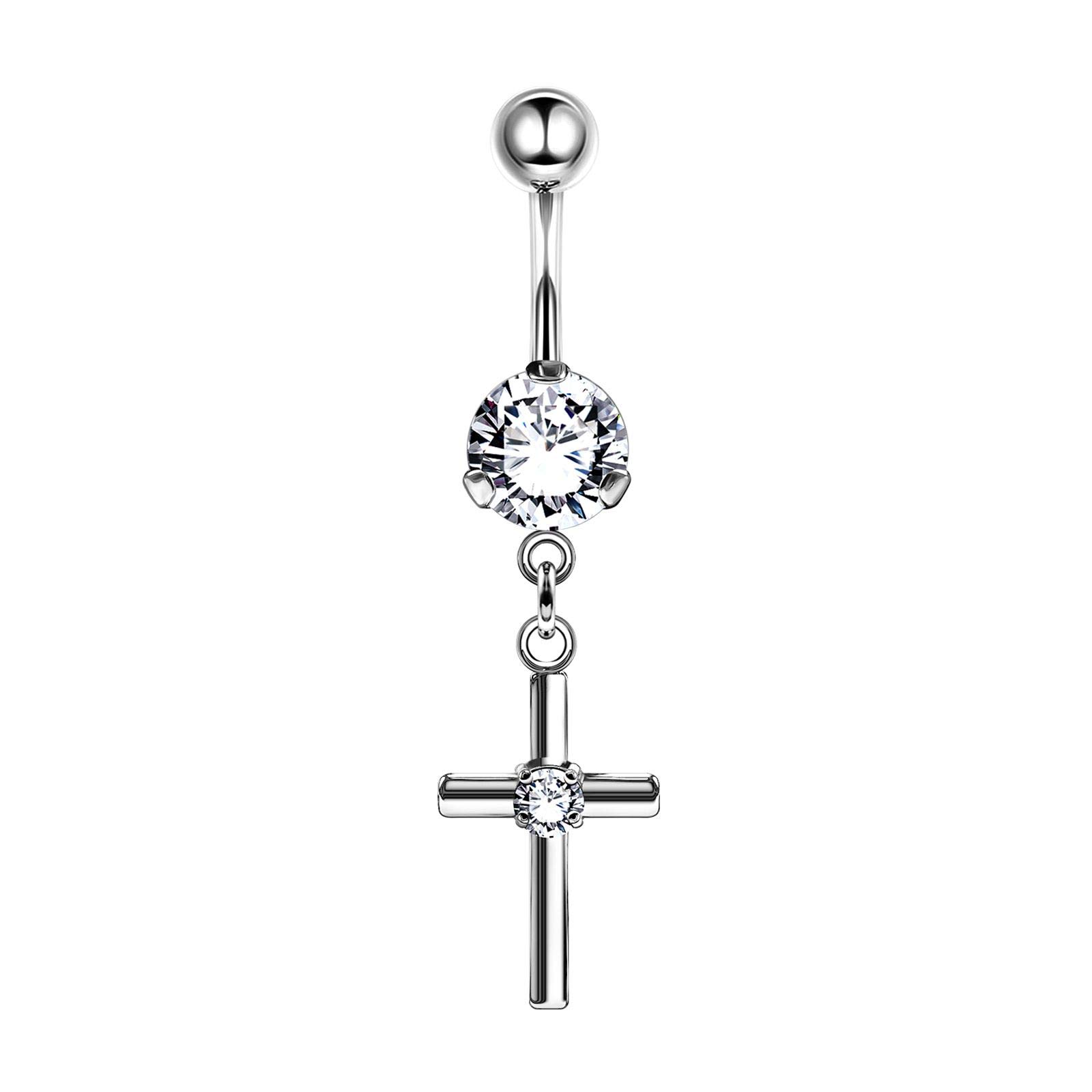 Stainless Steel Danging Belly Piercing Ring 16g 3/8 10mm 8mm Clear Crystal Ball Earrings Piercing Jewellery More Theme