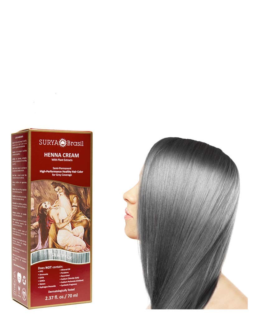 SURYA BRASIL - Henna Hair Cream - Silver Fox - Hair Coloring and Conditioning Treatment - Application Kit included - Safe on Treated and Colored Hair - Hypoallergenic and Dermatologically tested