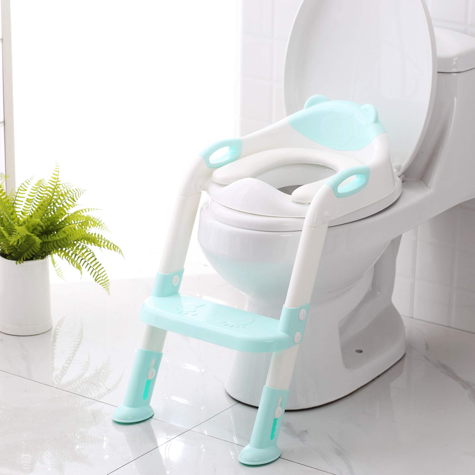 Potty Training Seat with Step Stool Ladder, SKYROKU Potty Training Toilet for Kids Boys Girls Toddlers - Comfortable Safe Potty Seat with Anti-Slip Pads Ladder Blue