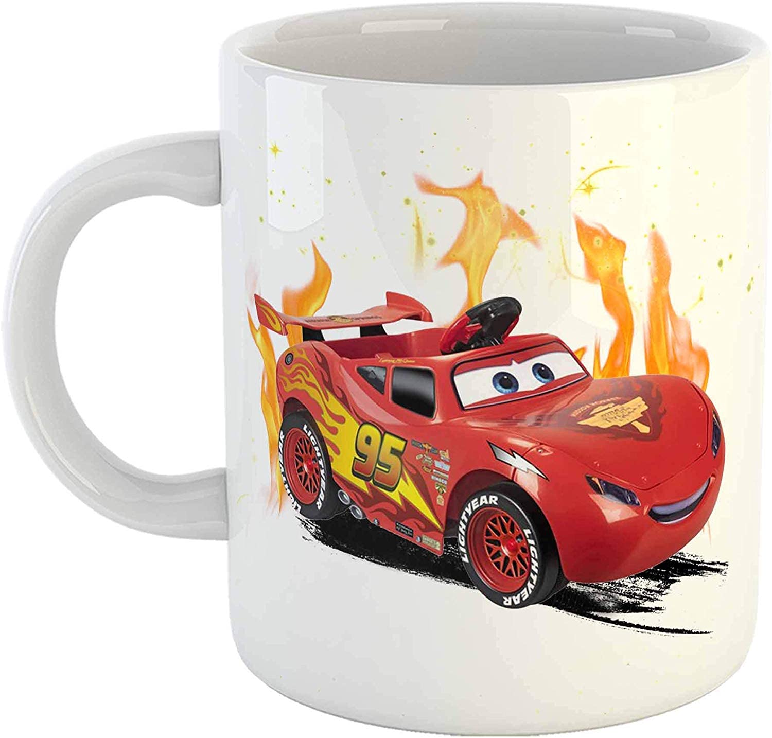 MM9E® Car Cartoon Printed Coffee Mug- Funny Milk Mug, White Ceramic Mug Gift for Kids, Brother…