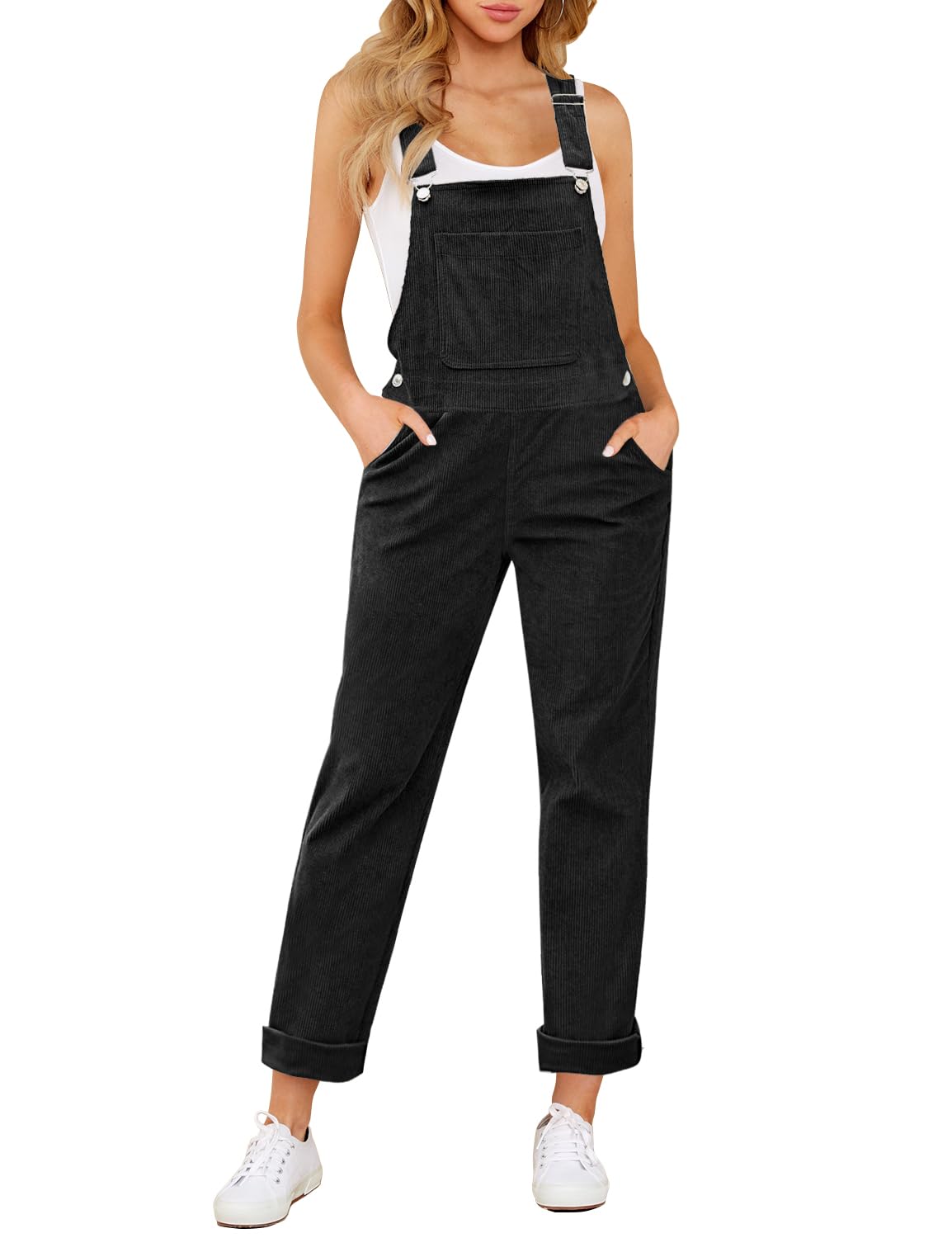 luvamiaWomen's Corduroy Overalls Adjustable Straps Bib Pocket Jumpsuit Overall