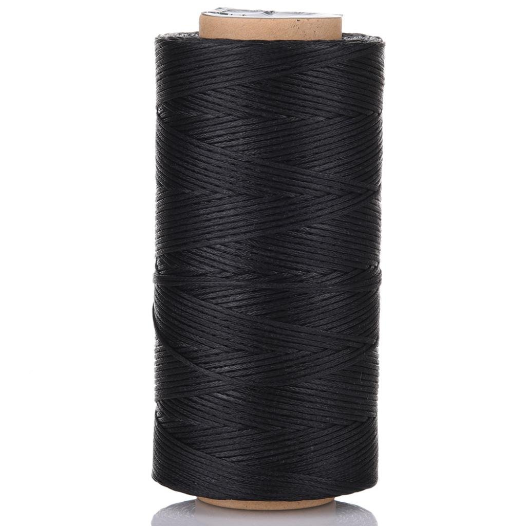 Selric [32 Colors Available] 150D 0.8mm 284Yards Flat Waxed Thread Hand Stitching Cord Leather Craft Tool Leather Stitching Sewing (Black)