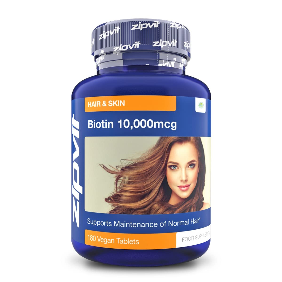 Zipvit Biotin Hair Growth Supplement 10000mcg, 180 Vegan Tablets (6 Months Supply). High Strength Biotin for Hair and Skin. Supports Hair Growth & Skin Health. Vegan Hair Vitamins for Women & Men