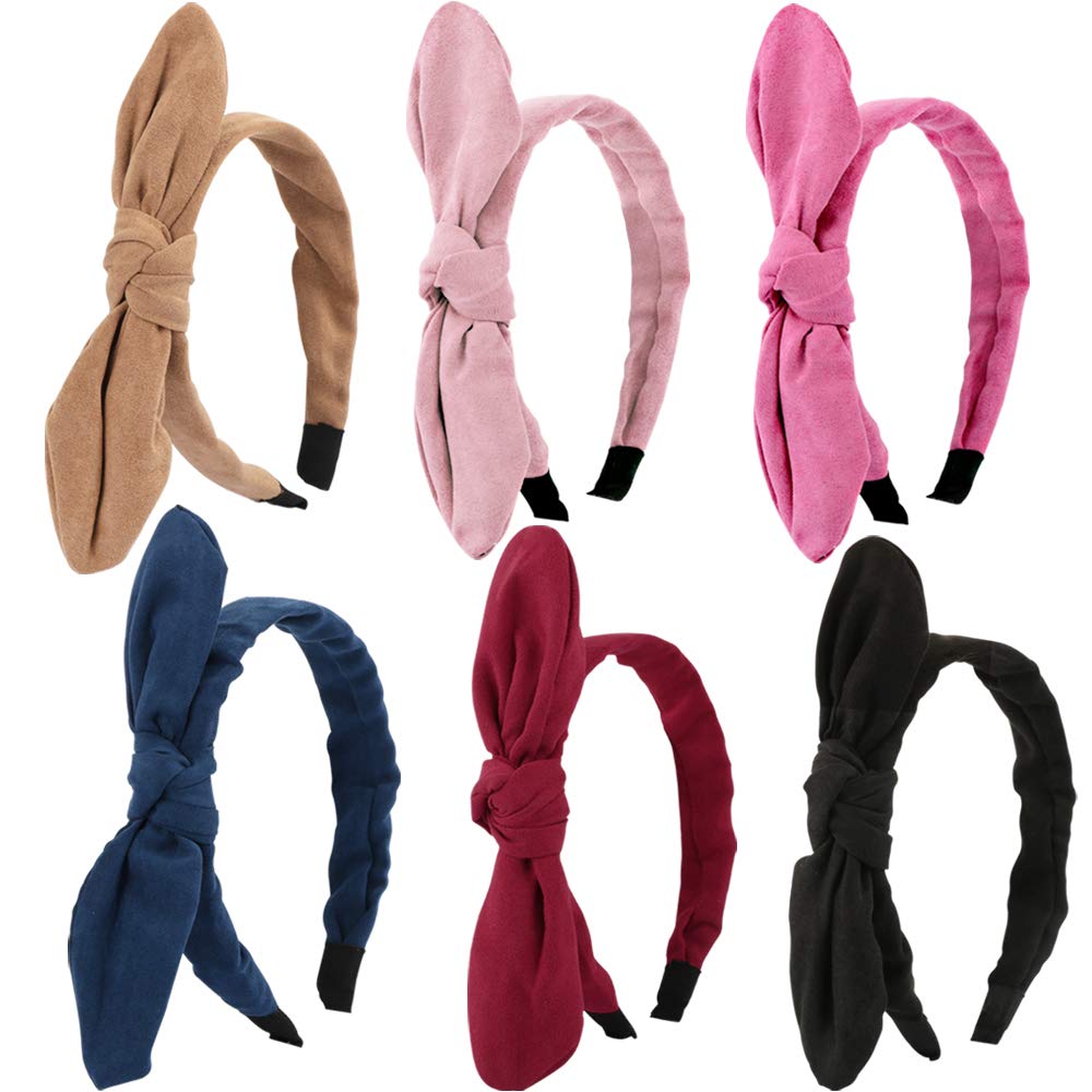 6PCS Bowknot Headbands Solid Colors Alice Headband Boho Bow Headband for Women Girls