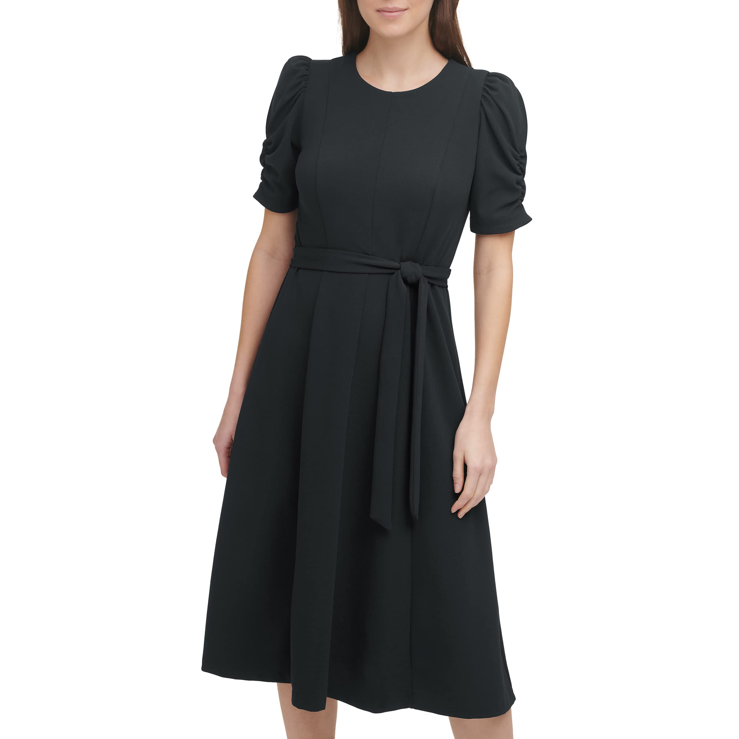 DKNYwomens V-neck Puff Sleeve Sheath Dress