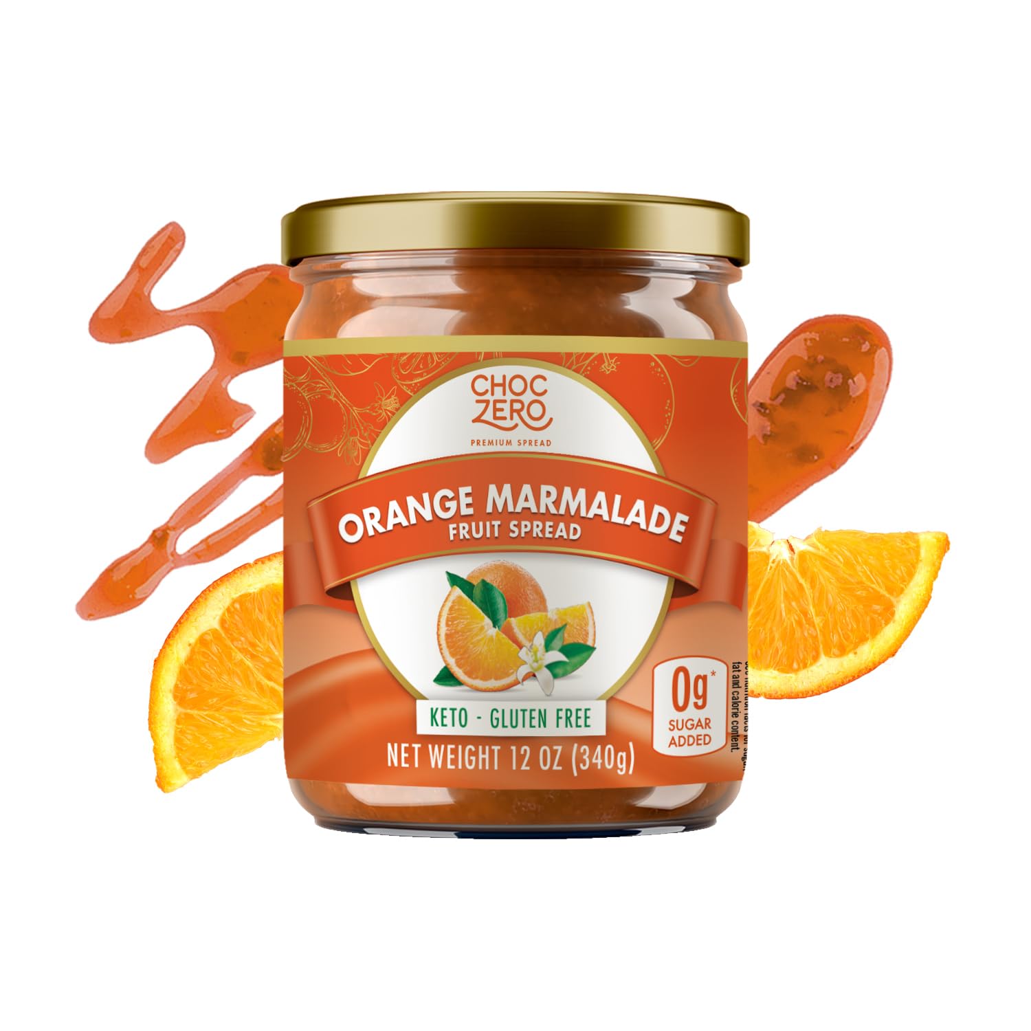 ChocZeroSugar Free Orange Marmalade - Sweet Keto Jam Spread with Oranges - No Added Sugars (1 Jar, 12oz)