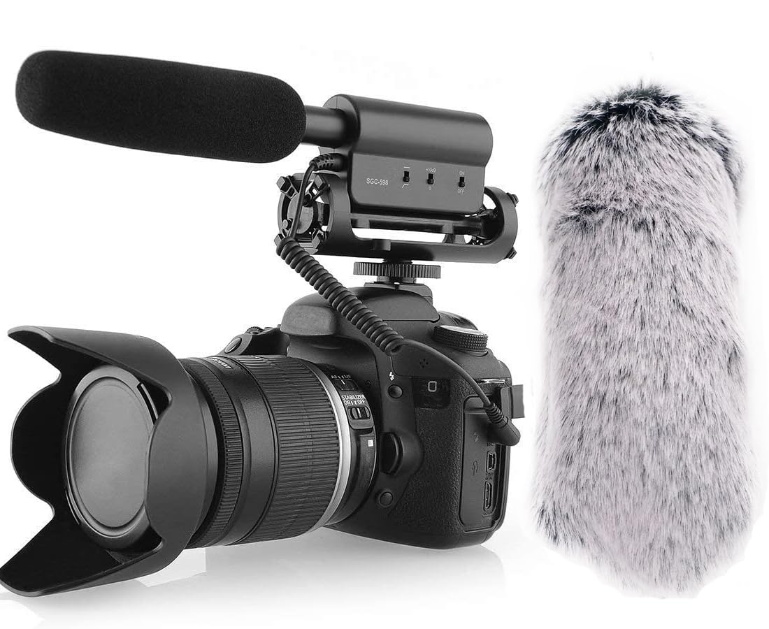 SGC-598 3.5mm Interview Shotgun Microphone with Windscreen Muff, Cardioid Directional Condenser Video Mic for DSLR Camera Nikon Canon EOS, Camcorder, Sony Mirrorless Cameras