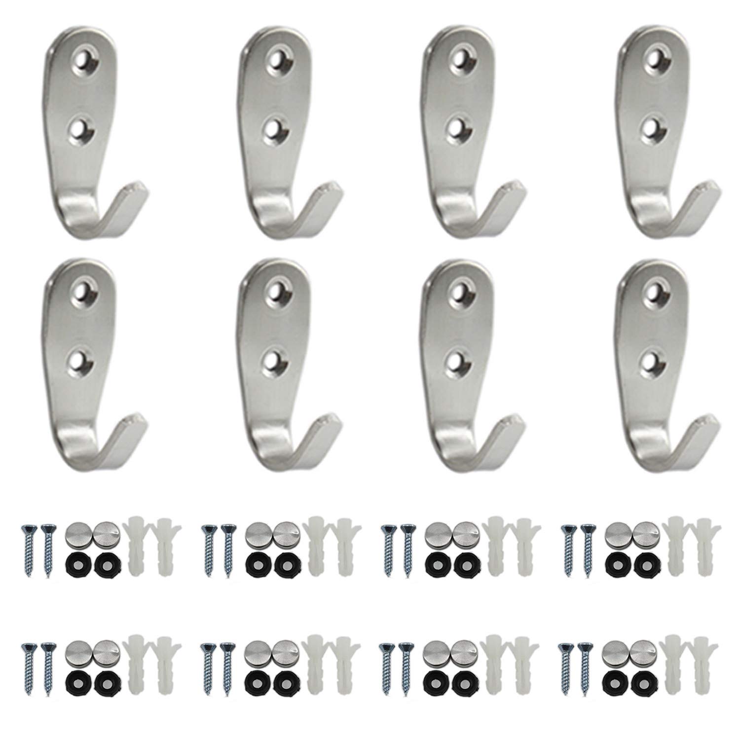 Bathroom Towel Hooks,Heavy Duty Wall Mounted Hooks, Stainless Steel Utility Hooks for Bath Towels Robes Coats Clothes Keys Organizer,8 Pack